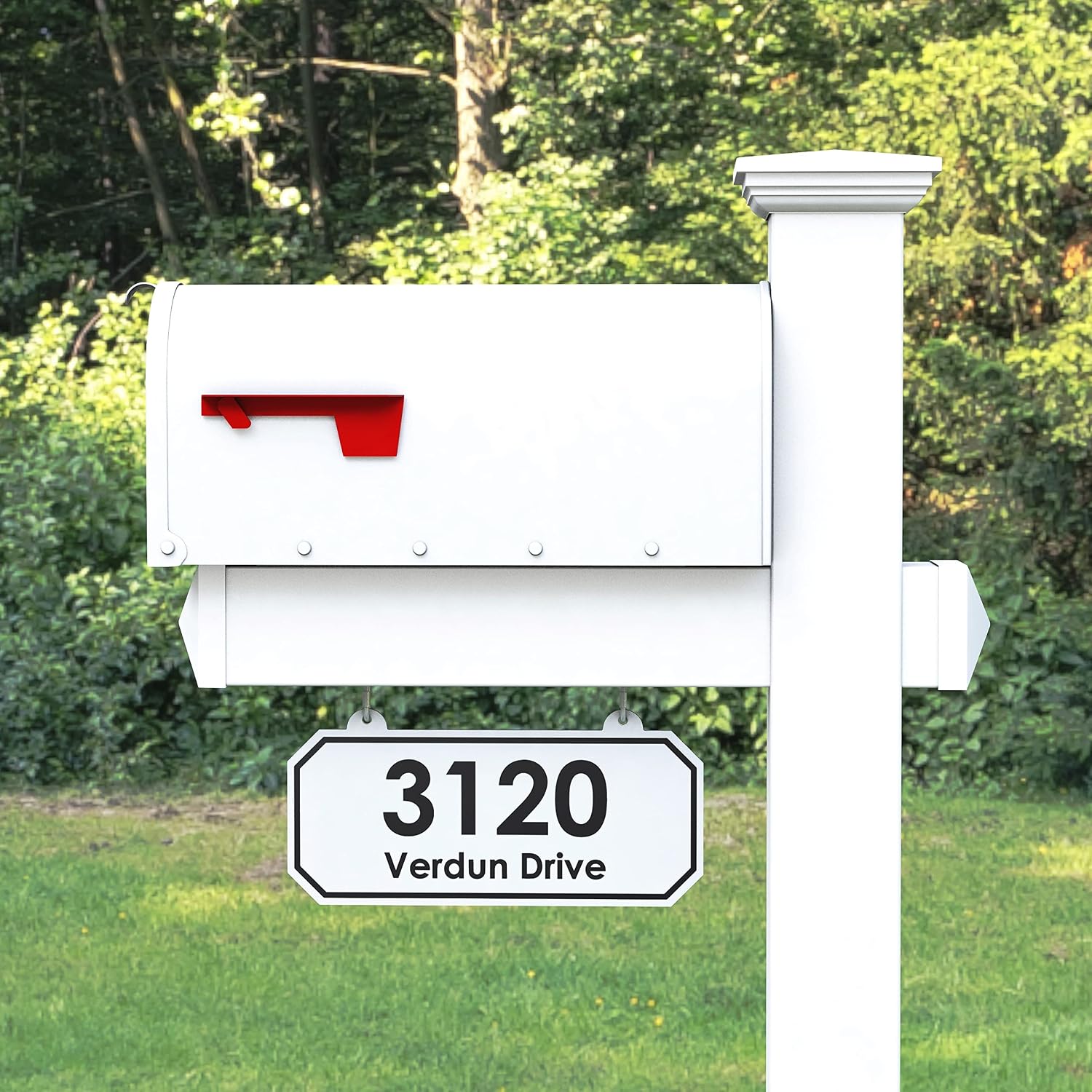 The Harrison Vinyl/PVC Mailbox Post (Includes Mailbox) Complete Decorative Curbside Combo Mailbox System with Classic Traditional Style (White Mailbox)