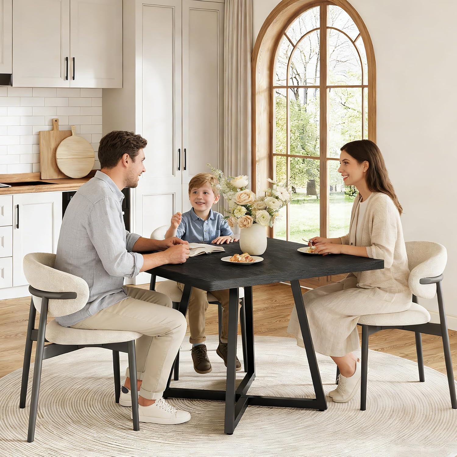 LITTLE TREE 31.5 Inches Small Dining Table for 4, Square Dinner Table for Small Space, Dining Room Tables, Black Wooden Kitchen Table with Metal Legs, Modern Leisure Cafe Table for Apartment
