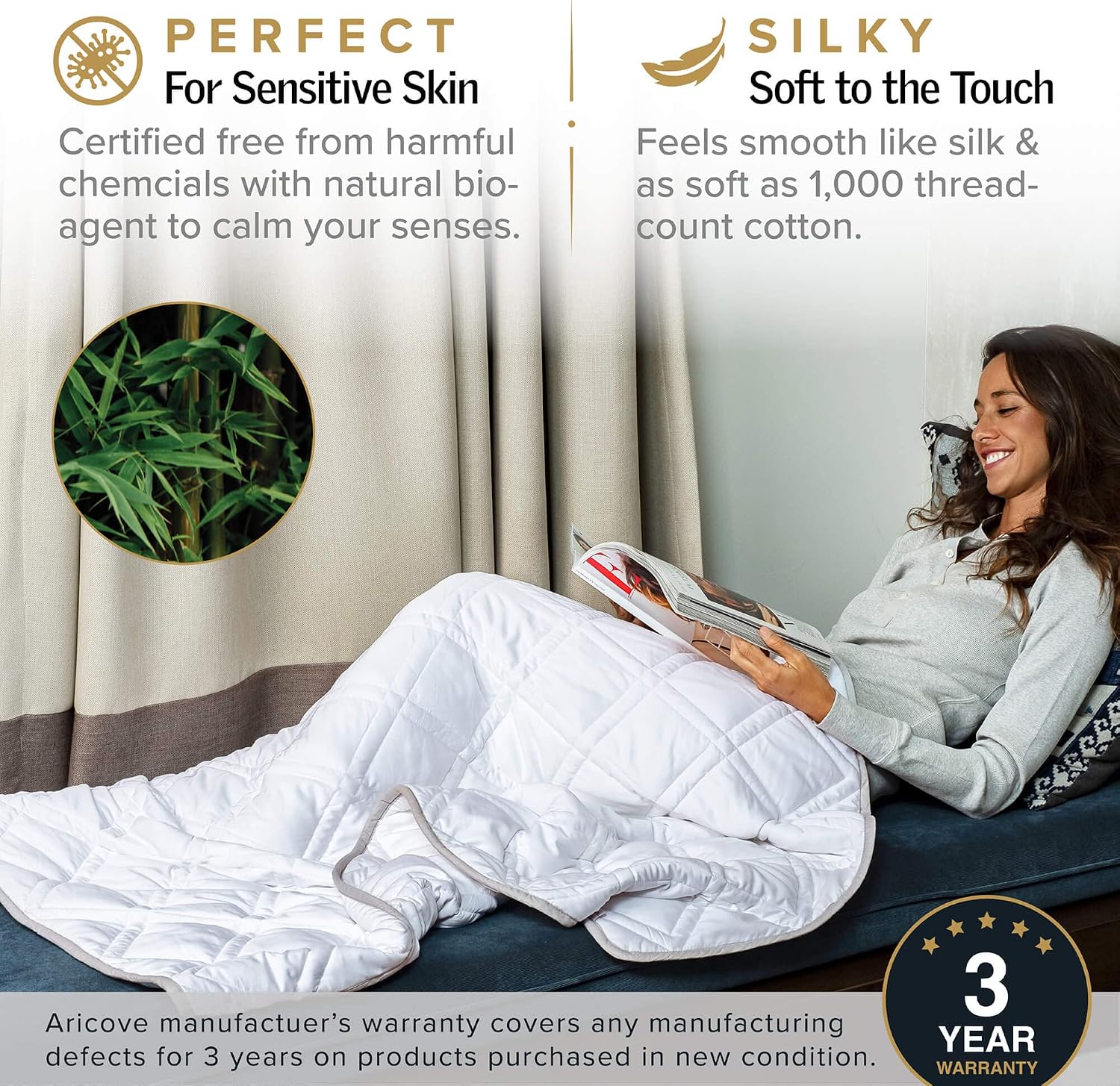 Aricove Weighted Blanket for Kids and Adults, 7 lbs, Small Weighted Blanket for Travel/Home, Soft Bamboo Viscose, 40x60 inches, Machine Washable, White