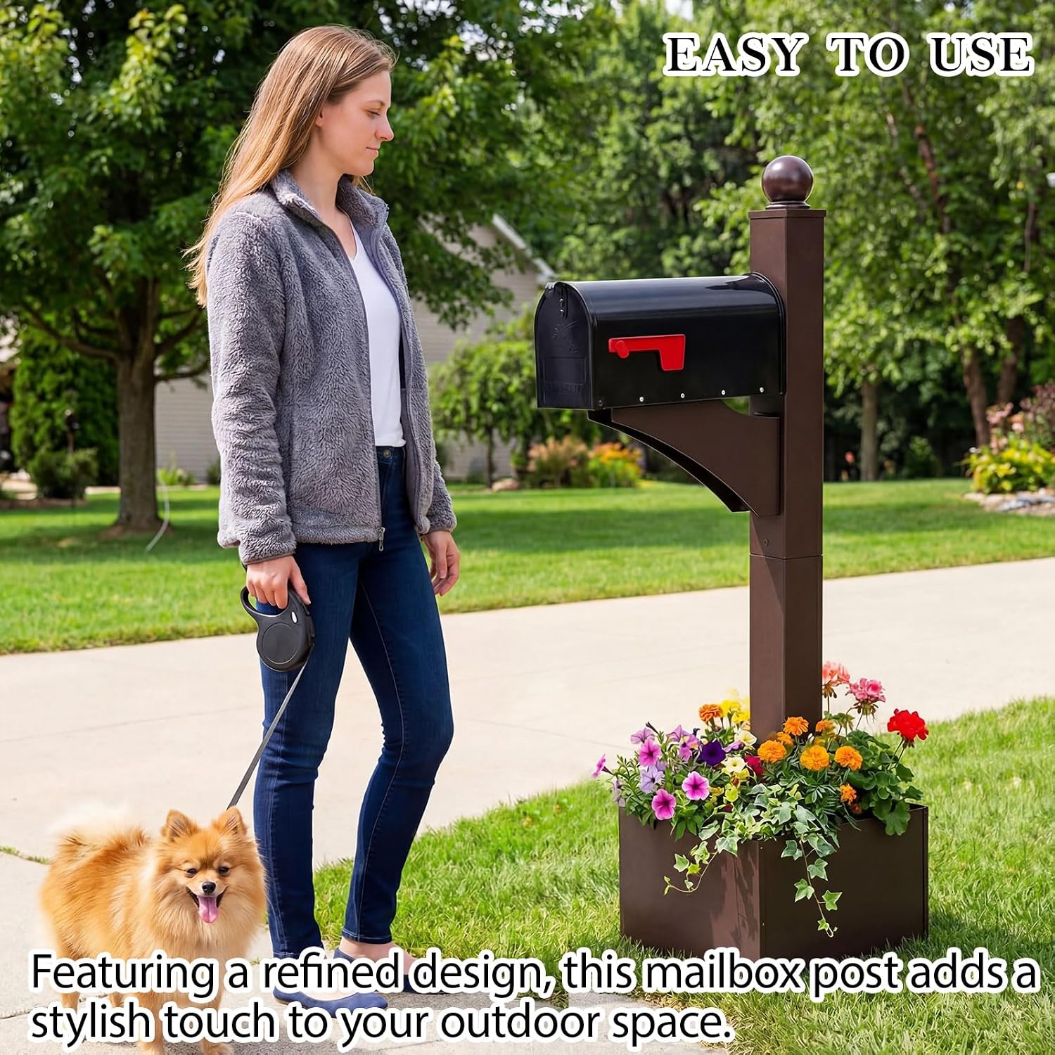 Colingmill 1 Set Iron Mailbox Posts with Planter Box for Outside 56 Inch / 4.6 ft Tall Decorative Mount with Flower Box Heavy Duty Architectural Post(Brown)