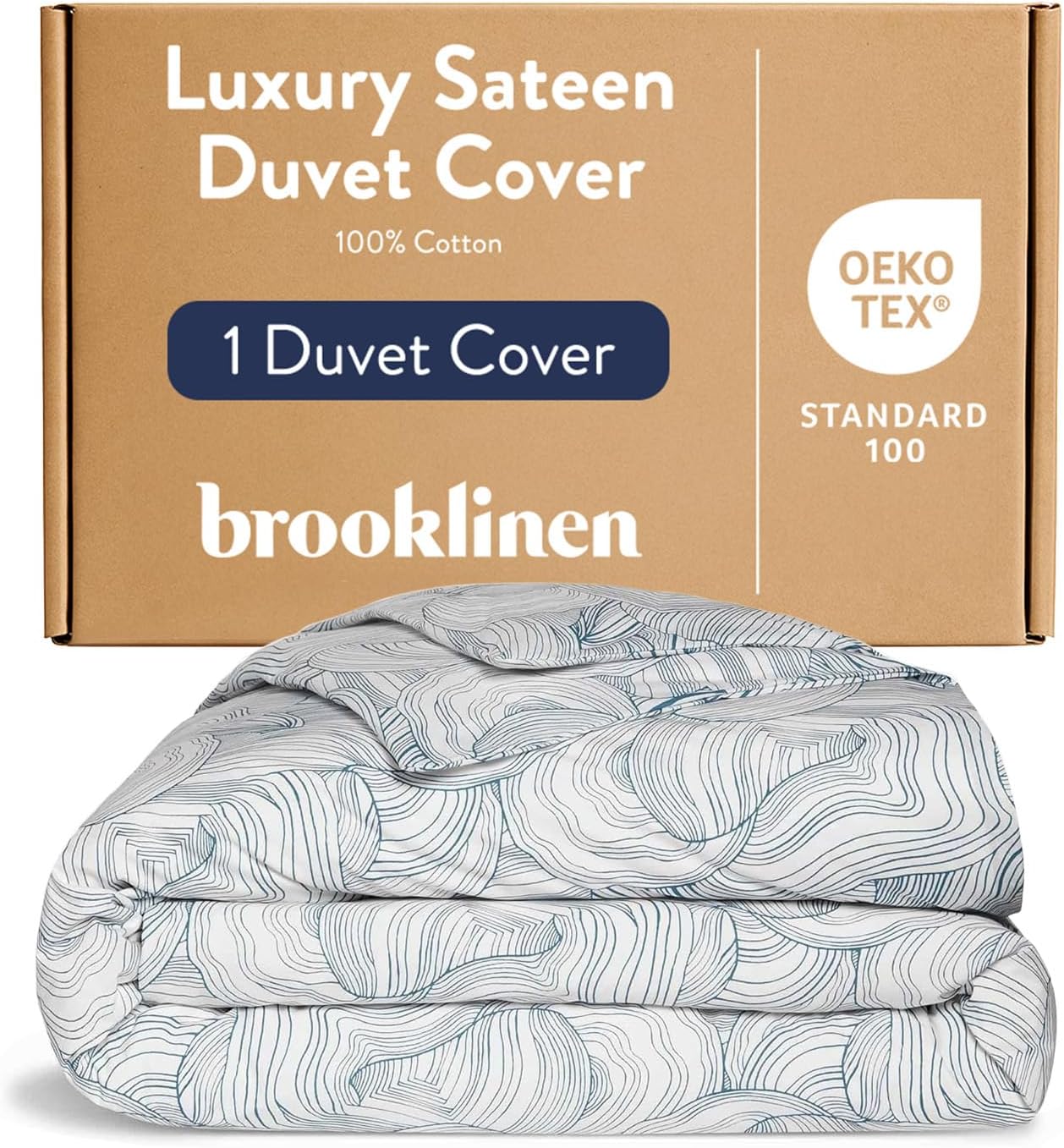 Brooklinen Luxury Sateen Duvet Cover - 100% Cotton, King/California King Size in Oyster Blue with Extra-Long Corner Ties and Button Closure - Best King/Cali King Duvet Covers