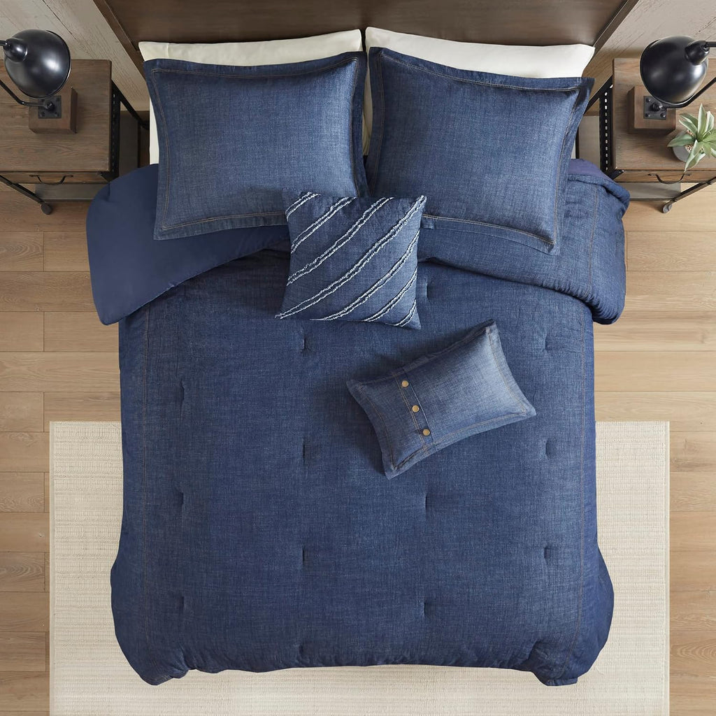 Woolrich Rustic Lodge Cabin Comforter Set - All Season Down Alternative Warm Bedding Layer and Matching Shams, Oversized Queen, Perry, Denim Blue