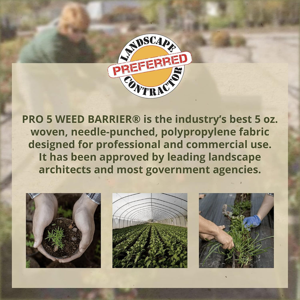 DeWitt 5-Pack Pro-5 Weed Barrier Fabric 5 oz, 4 x 250 Feet – Heavy-Duty Woven Landscape Ground Cover Mat for Raised Garden Bed, Greenhouse Gardening, Outdoor Landscaping, and Commercial Planting