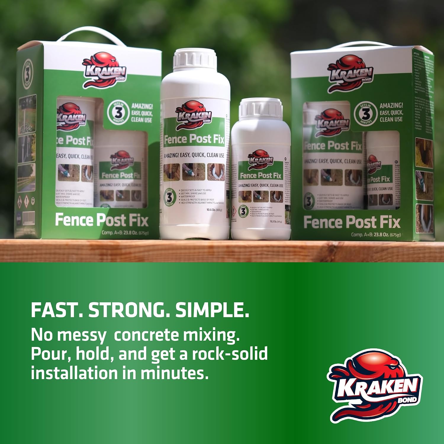 Kraken Bond Expanding Foam Post Hole Filler - (12x10.5 + 12x13.2 oz) 2 Part Expanding Polyurethane Concrete Alternative for Fence, Deck, Mailbox, Anchor, Waterproof Fence Post Repair Kit, 12 Pack