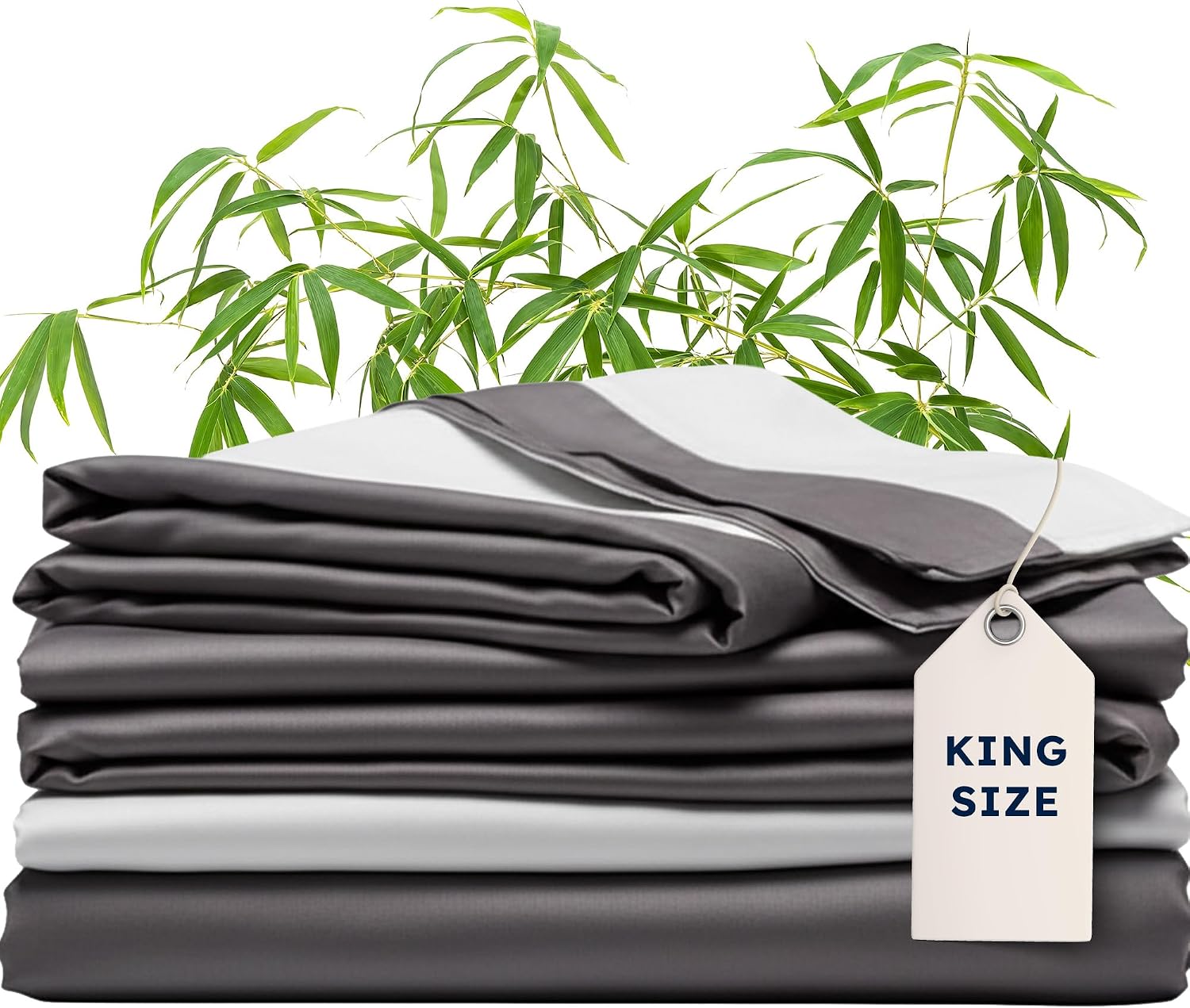 Wooflinen 100% Viscose Derived from Bamboo Sheets & Duvet Cover Set – Soft Feel Like Silk Bed Sheets – Two-Toned, Breathable, Cooling Bedding – King, 6 Pc Set