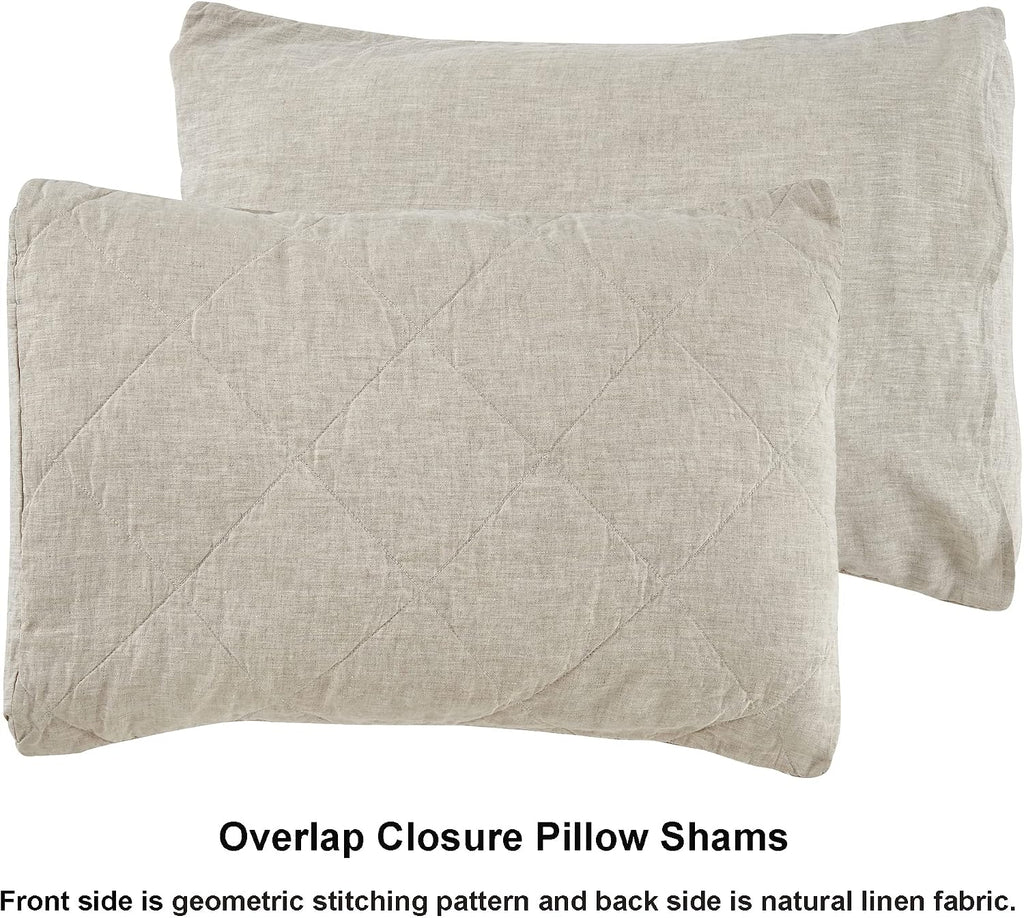 S VICTORY SYMBOL Linen Quilt Set Queen Size-3 Piece Bedding Quilt Coverlets,All Seasons Bedspreads,100% French Linen Shell and Viscoses from Bamboo Filling Quilted Coverlet(Includes 1 Quilt,2 Shams)