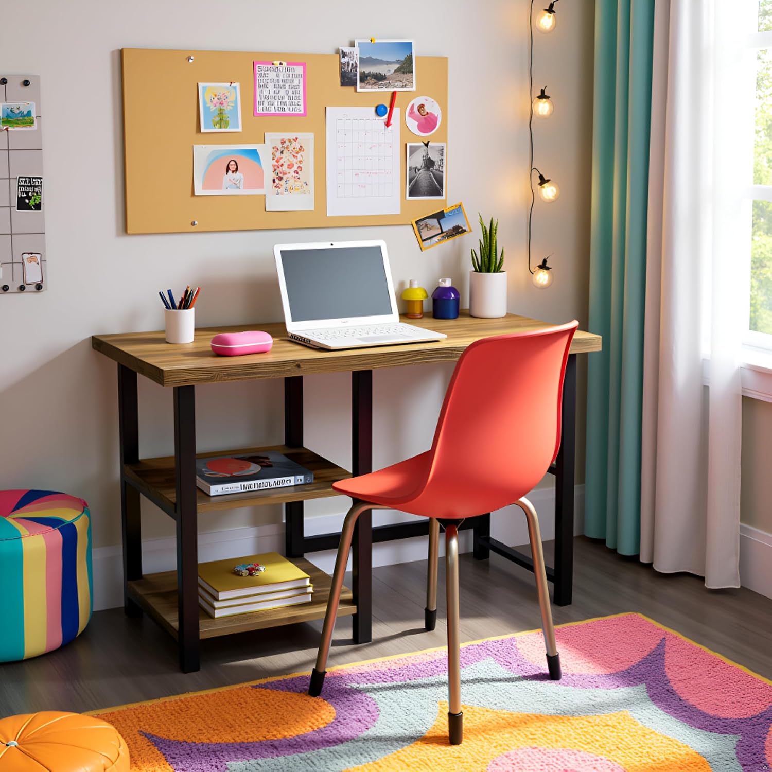 Alaterre Furniture Pomona 48-Inch Industrial Study Desk with Solid Pine Wood Top, 2 Open Shelves, and Metal Frame – Writing Desk with Floor Levelers for Home Office, Bedroom, or Dorm (Natural Finish)