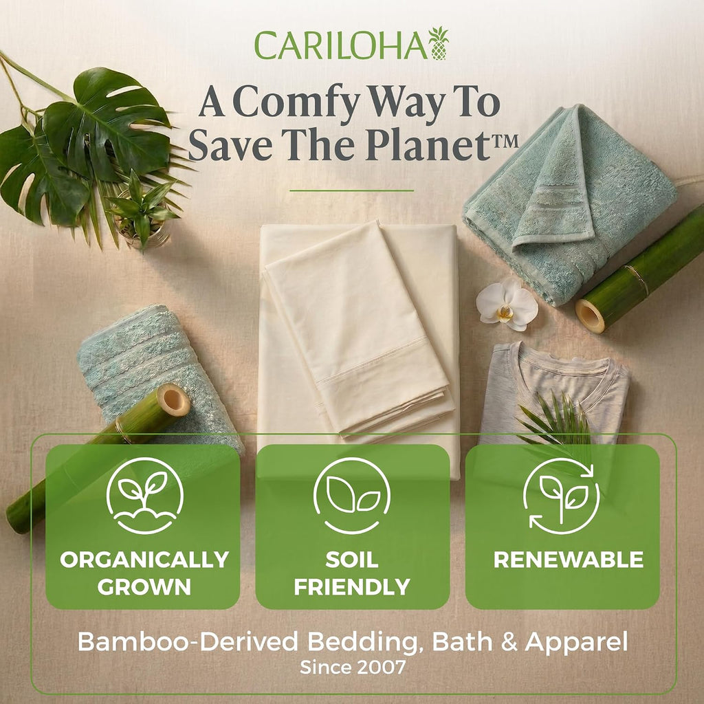 Cariloha Aloha Soft 100% Organic Bamboo Viscose Sheets – 4-Piece Queen Sheet Set – 16 in Deep Pockets – Buttery Soft, Hypoallergenic, Cooling Sheets – Oeko-TEX Standard 100 – Coastal Pine