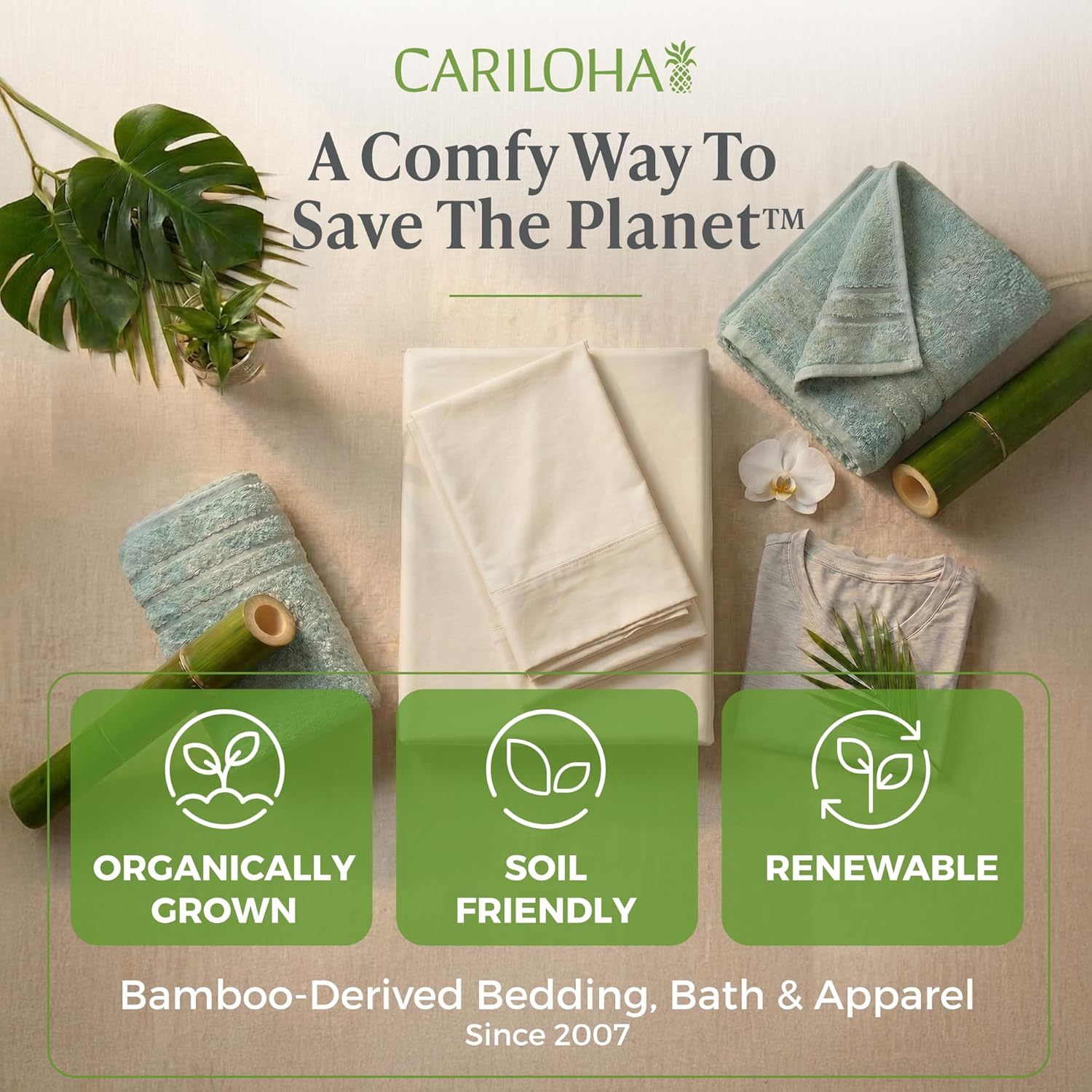 Cariloha Aloha Soft 4-Piece Sheet Set | Coastal Pine | Cal King | Made from 100% Viscose derived from Bamboo | Introductory Sheet Line