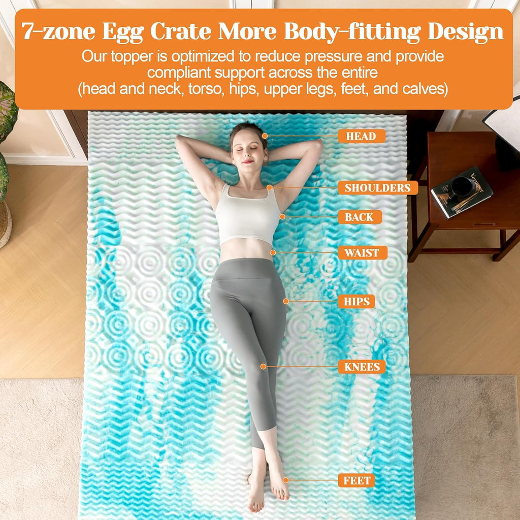Extra Firm Mattress Topper King Size 4 Inch, Cooling Egg Crate Gel+Bamboo High Support Mattress Pad with Removable Cover, Bed Topper for Pain Relief,No Smell,CertiPUR-US, 79 * 75