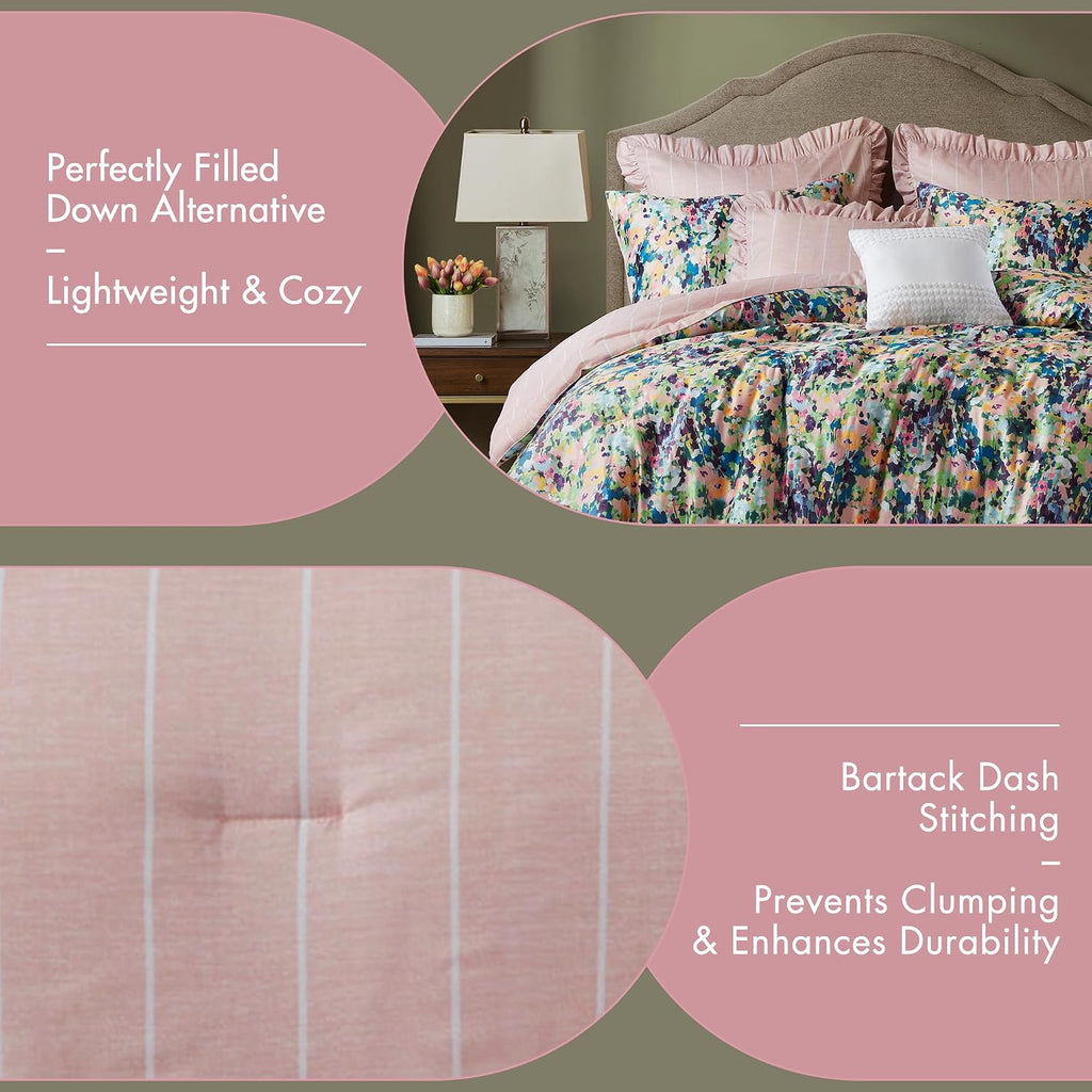 Madison Park Queen Comforter Set Cotton, Microfiber Reverse, Floral Reversible Comforters Queen Size Bed, All Season Bedding Queen Size Comforter, Shams, Pillows, Ophelia, Queen Multi 8 Piece