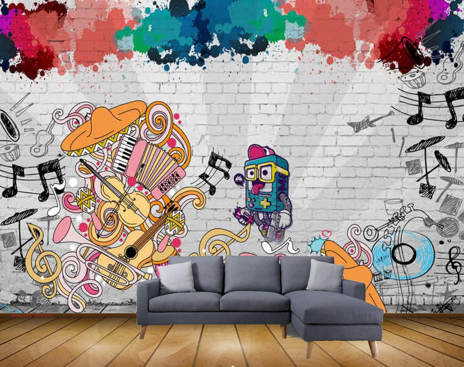 Exclusive BVZ1751 Beautiful Musical Notes Instruments Players HD 3D Wallpaper(365 cm x 243 cm)
