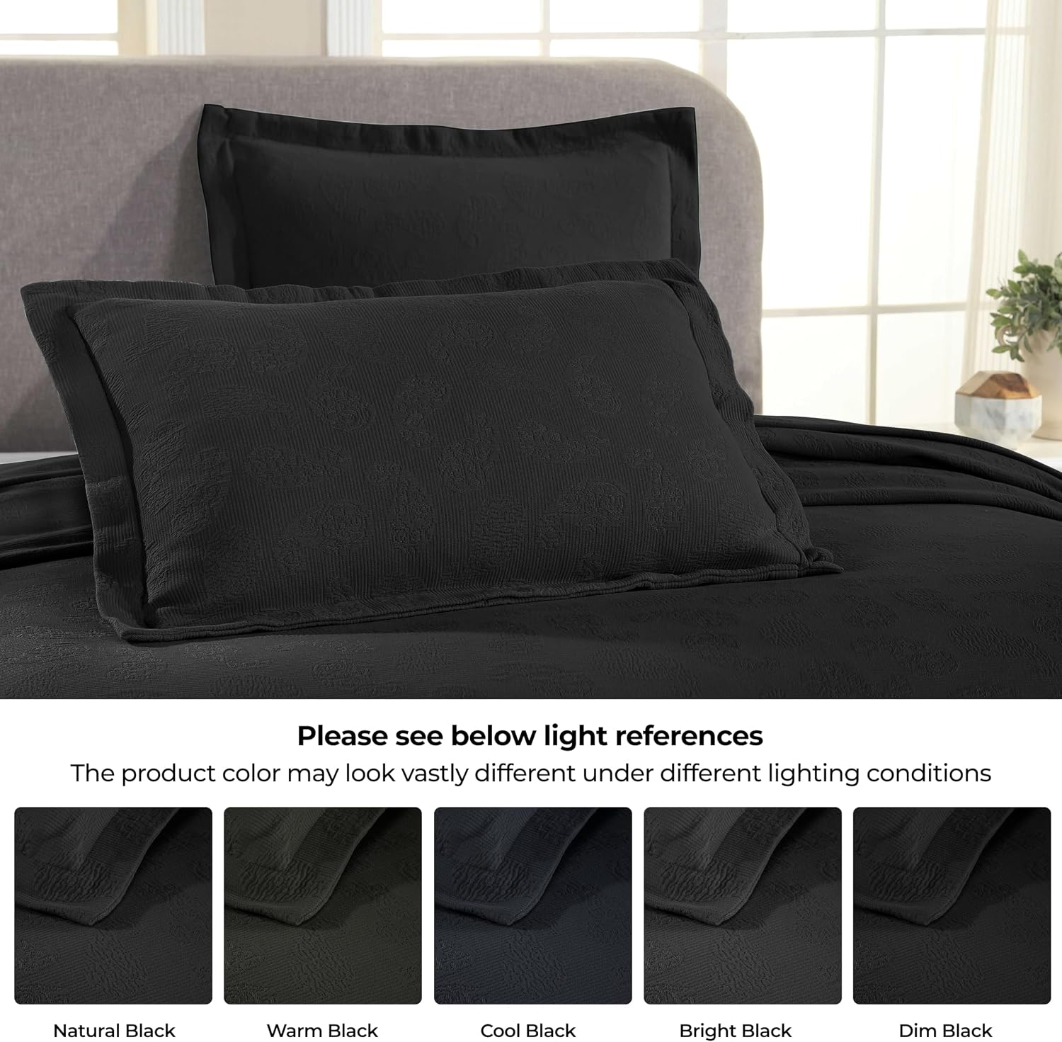 Superior Paisley Cotton 3 Piece Bedspread Set, Home Bed Decor, Decorative Textured Bed Spread, 2 Pillow Shams, Airy Blanket, Matelasse Coverlet Bedding, Vintage Floral Design, Queen, Black