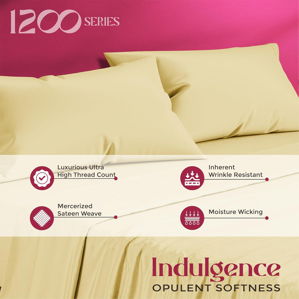 Mayfair Linen 100% Egyptian Cotton Queen Sheet Set - Luxury High Thread Count Egyptian Cotton Sheets Queen Size (4 PC, Beige), Silky Soft, Cooling, 17' Deep Pocket Sateen Weave Hotel Bedding
