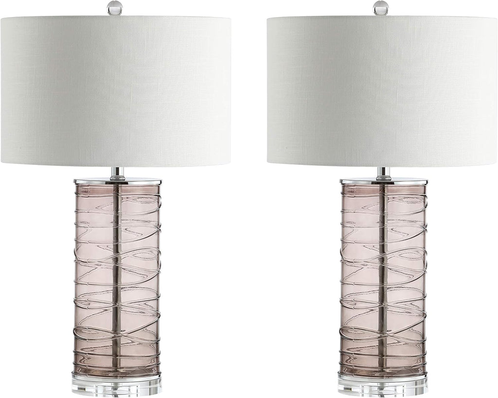 JONATHAN Y 27.5' Smoky Gray Modern Fused Glass Table Lamp Set of 2 for Bedroom Living Room, Coastal Nightstand Bedside Lamp with White Linen Shade, LED Bulbs Included (JYL4016C-SET2)
