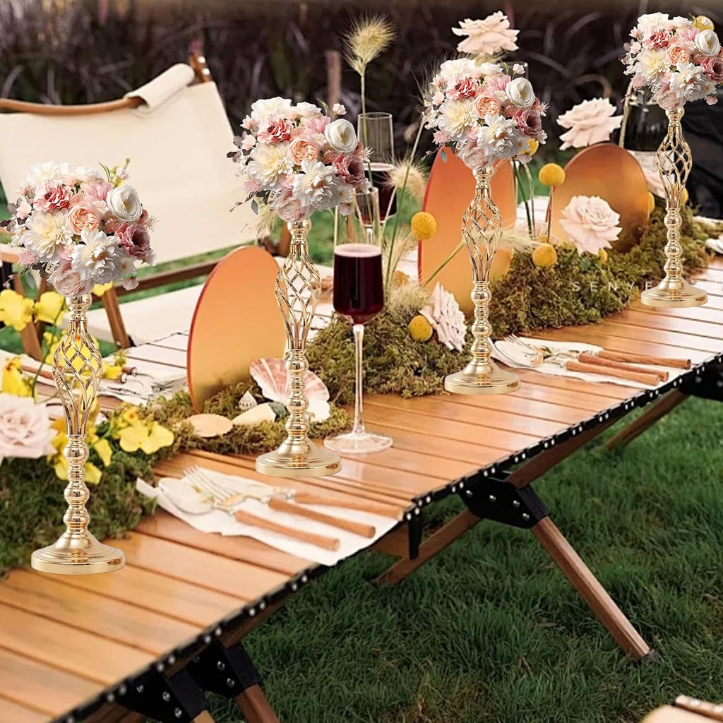 20 PCS 20.5 Inch Metal Flower Arrangement Stand Wedding Metal Twist Flower Vase Stand Elegant Candle Holder for Reception Party Hotel Home Decor(Gold)