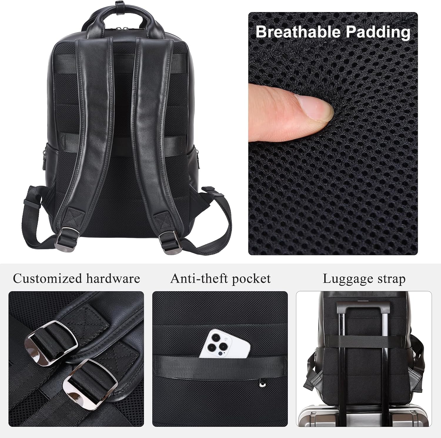 TIDING Genuine Leather 15.6 Inch Laptop Business Backpack for Men & Women, Professional Work Casual Daypack Waterproof Travel Outdoor Bag