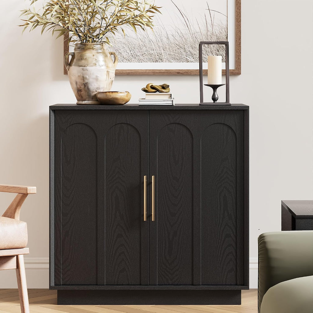 FORTUNETEC Sideboard Buffet Cabinet with Storage Set of 3, Mid Century Modern Accent Cabinet with Arched Doors, Modular Media Console, Credenza for Living Room Kitchen Dining Room Entryway, Black