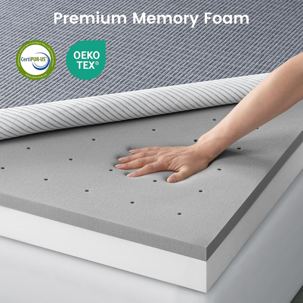 Firm Queen Mattress Topper with Cooling Gel & Bamboo Charcoal, 3 Inch Firm Queen Memory Foam Mattress Topper for Pain Pressure Relief
