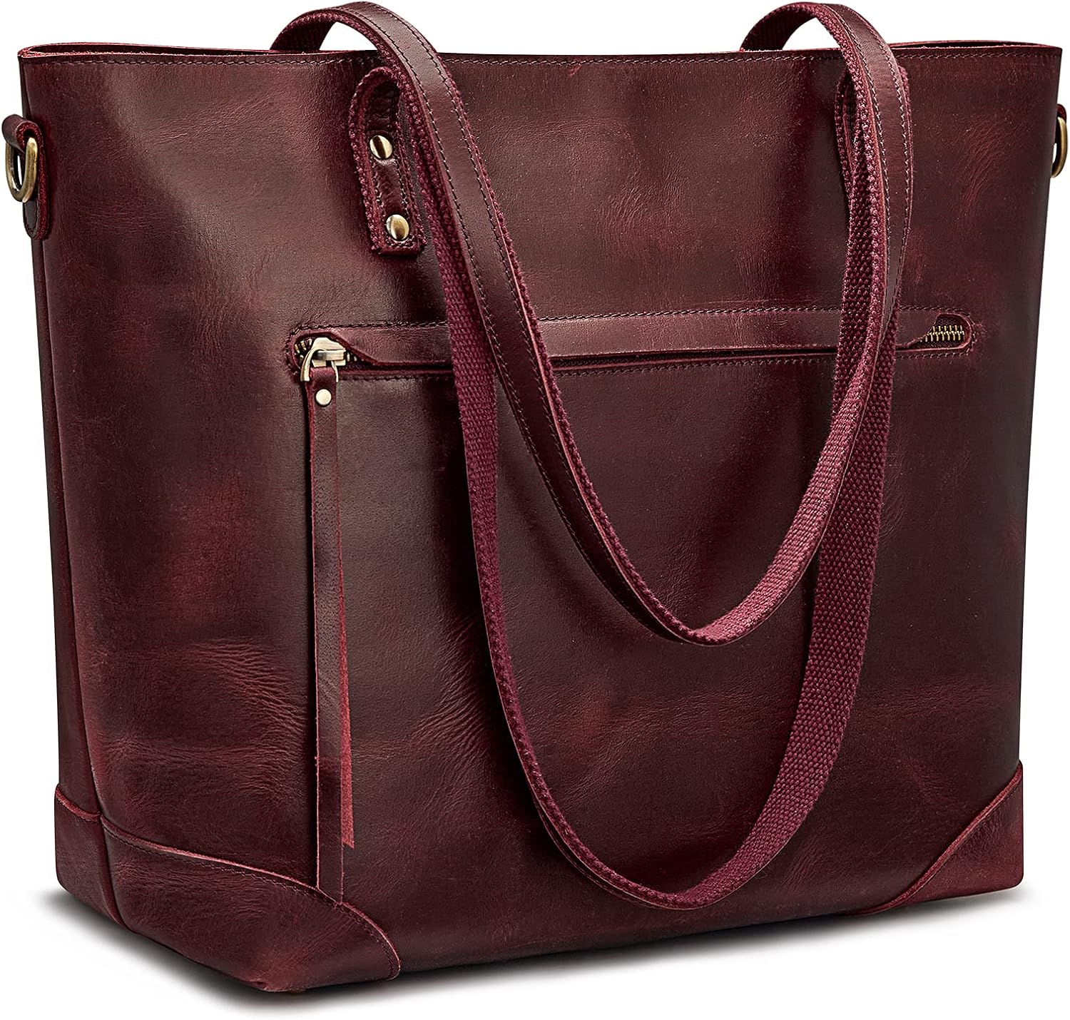 S-ZONE Vintage Genuine Leather Shoulder Bag Work Totes for Women Purse Handbag with Back Zipper Pocket Large
