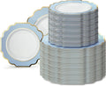 ' OCCASIONS ' 240 Plates Pack (120 Guests) Heavyweight Wedding Party Disposable Plastic Plates Set -120 x 10.5'' Dinner + 120 x 8'' Salad/Dessert Plate (Imperial in White/Blue & Gold)