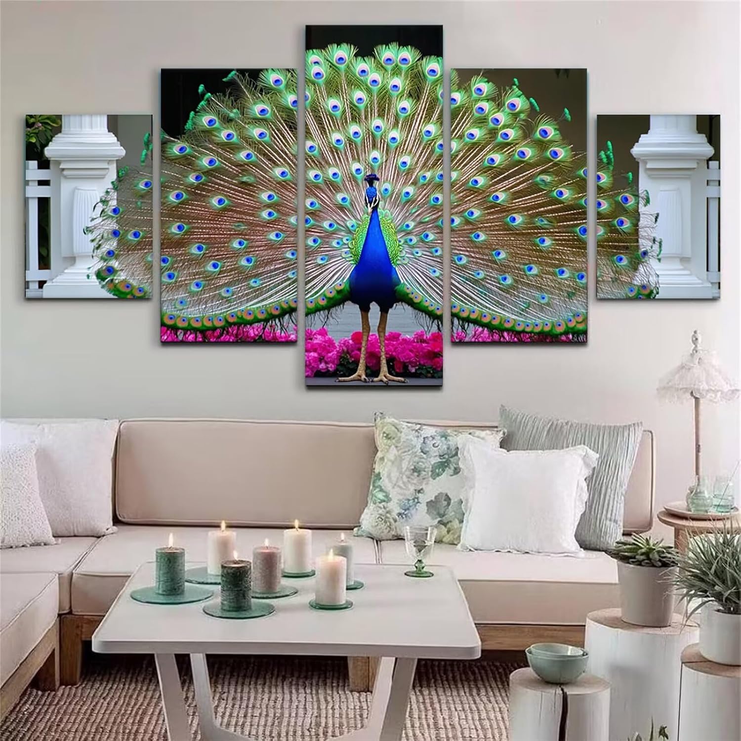 Peacock Diamond Art 5 Piece Diamond Painting Bird 5D DIY Full Round Drill Dimond Art Paintings Rhinestones Crafts for Adults Gem Painting for Home Decor, Large Artwork for Wall 36 x 70 Inch, Model489
