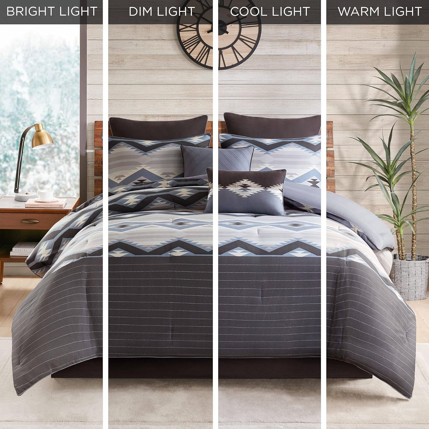 Woolrich Cal King Comforter Set, Southwestern Aztec 8 Piece Bedding Set, Oversized All Season Down Alternative Comforter with Shams, Euro Shams, Decorative Pillows & Bedskirt, Rustic Cabin, Blue