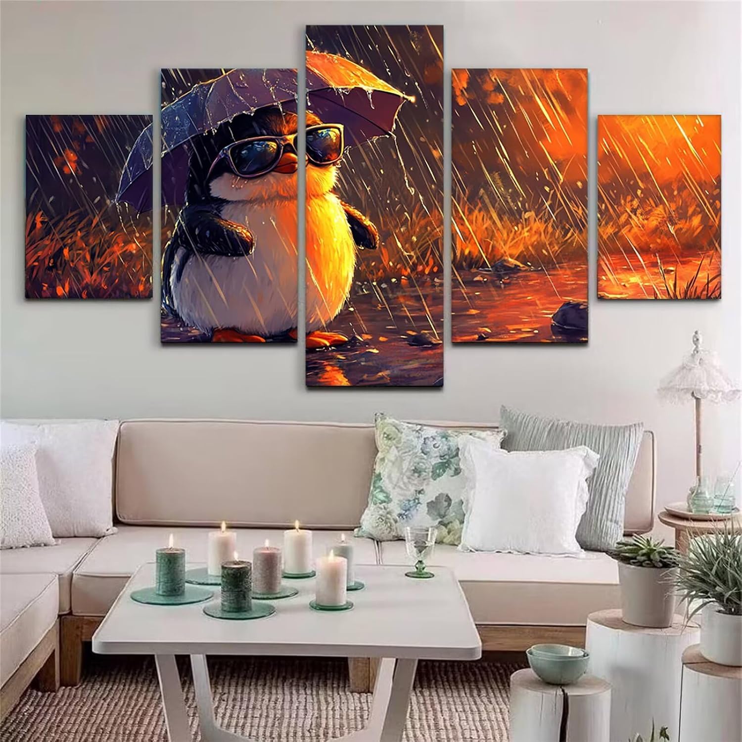 Penguin Diamond Art 5 Piece Diamond Painting Animal 5D DIY Full Square Drill Dimond Art Paintings Rhinestones Crafts for Adults Gem Painting for Home Decor Large Artwork for Wall 36 x 70 Inch,Model264