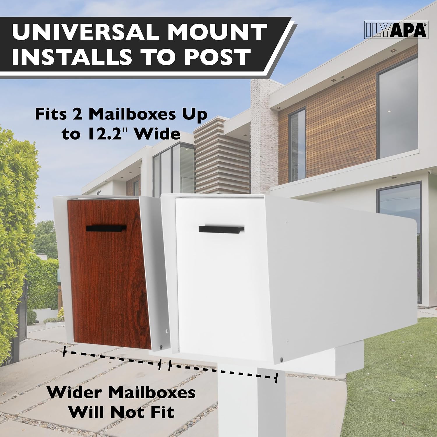 Ilyapa Double Mailbox Post for Outside - 43x4x4 inch White Metal Dual Mailboxes Post for Outside with Universal Mounting Bracket Plate for 2 Mailboxes