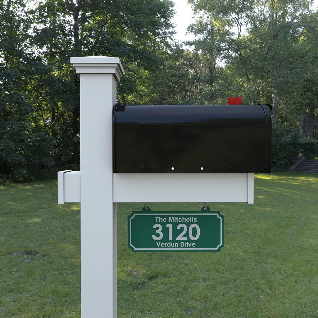 4Ever Products Vinyl Mailbox Post System - Includes Black Steel Mailbox and Custom Address Plate (Green)
