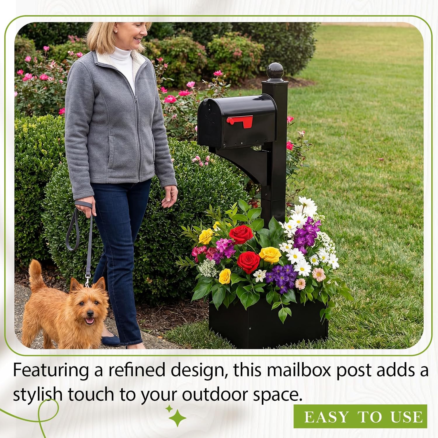 Colingmill 1 Set Iron Mailbox Posts with Planter Box for Outside 56 Inch / 4.6 ft Tall Decorative Mount with Flower Box Heavy Duty Architectural Post(Black)