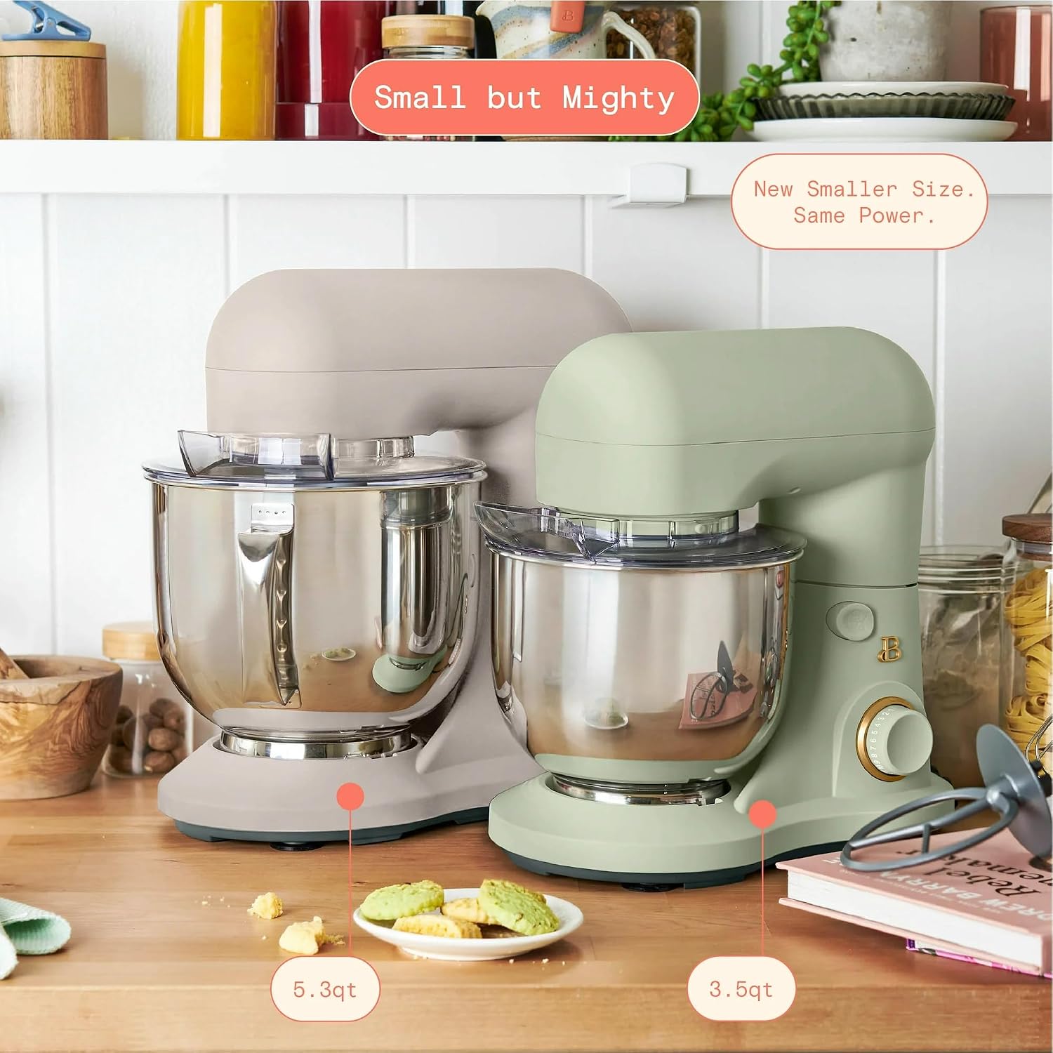3.5 Qt Stand Mixer, 300W Powerful Motor, Tilt-Head Design with Stainless Steel Bowl, 12 Speeds, Includes Dough Hook Whisk Beater for Baking Mixing (Sage Green)