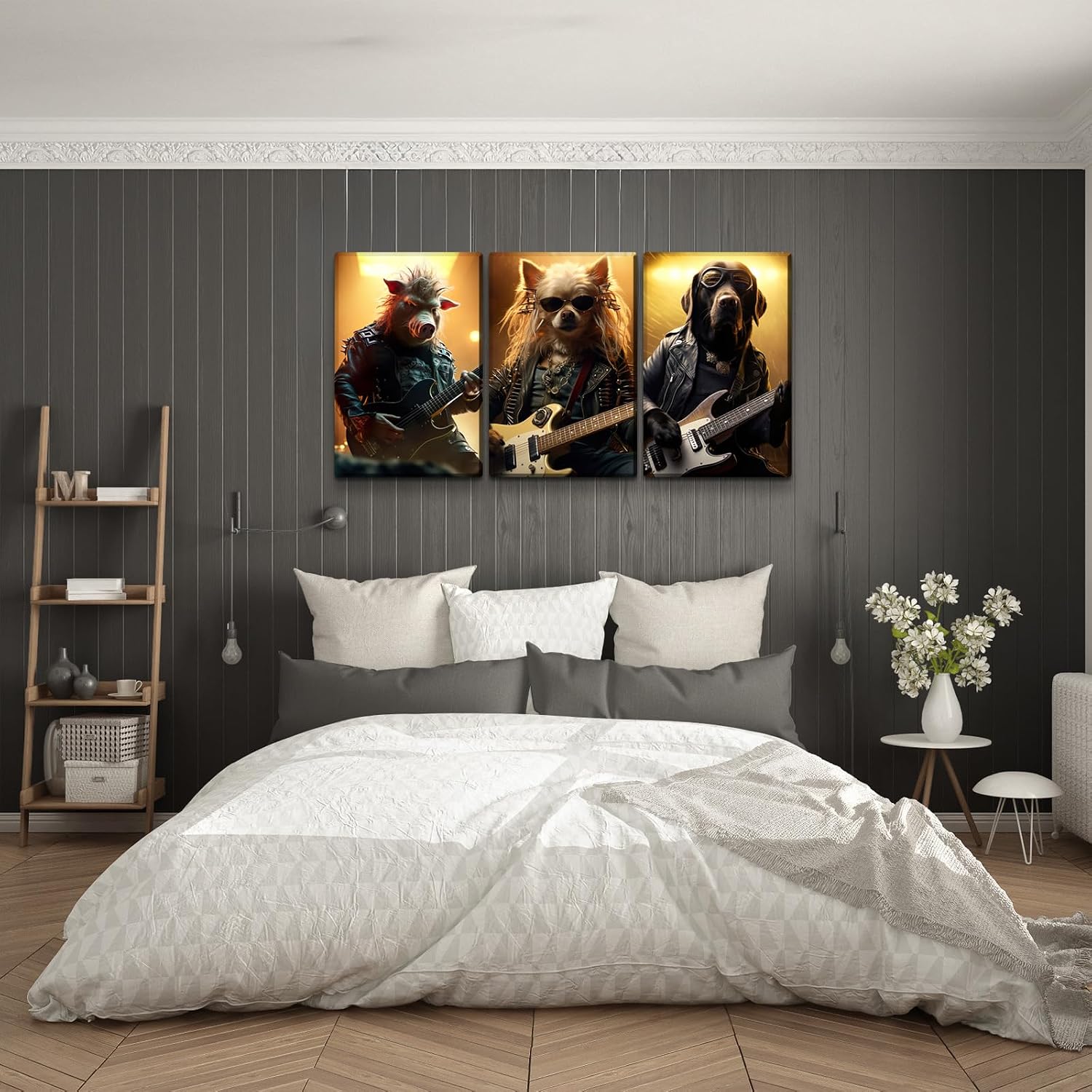 YONICA 3 Panel Animal Band Canvas Wall Art for Home Music Decor - Funny Animals Playing Musical Instruments Modern Cool Wall Picture Print On Canvas HD Giclee Artwork Ready to Hang - 20'x30'x3 Panels