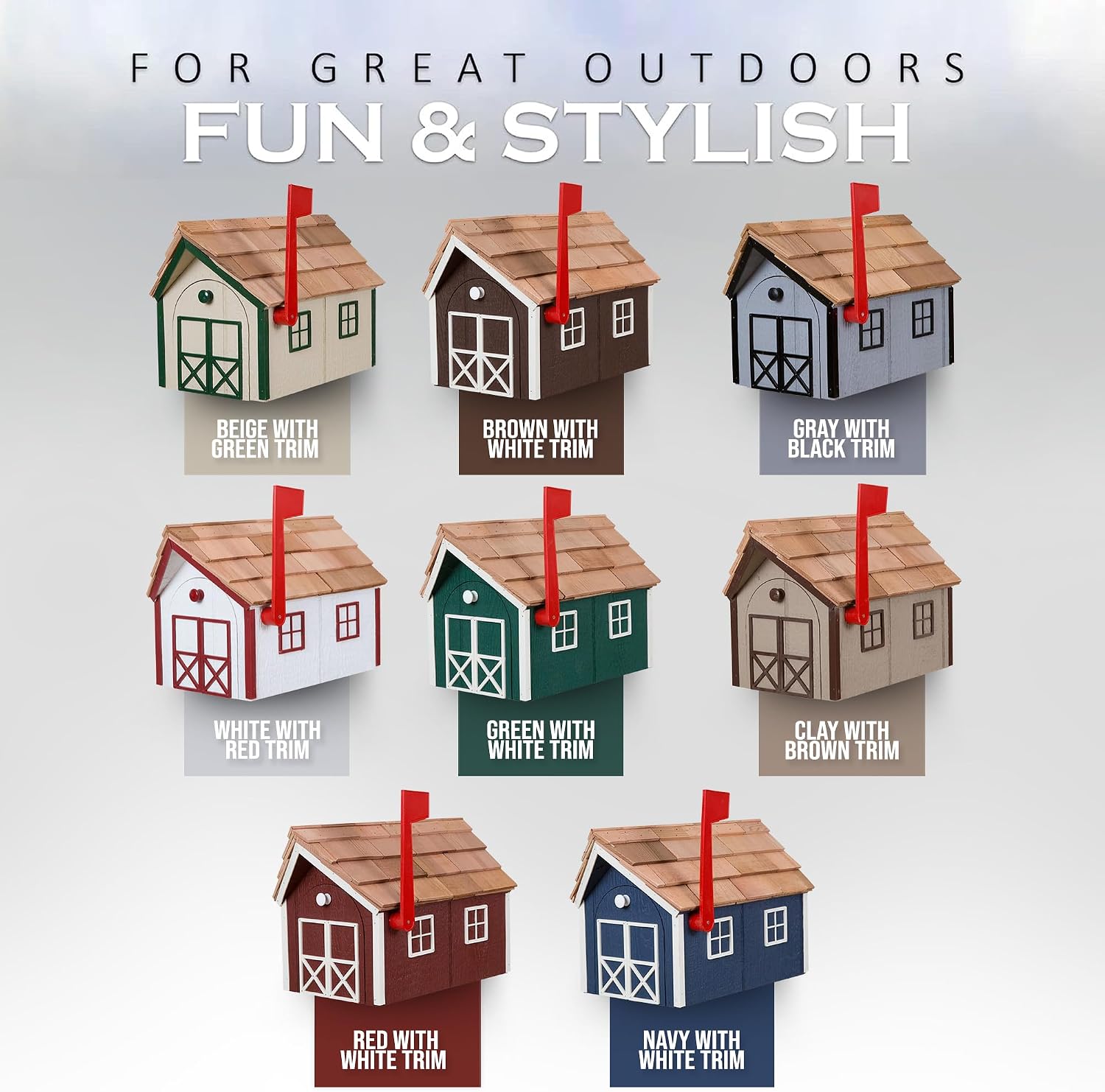 Peaceful Classics Amish Cedar Roof Wooden Mailbox with Window & Door Trim, Handcrafted Mailboxes for Outside, Post Mount Residential Mailboxes - (Navy with White Trim)