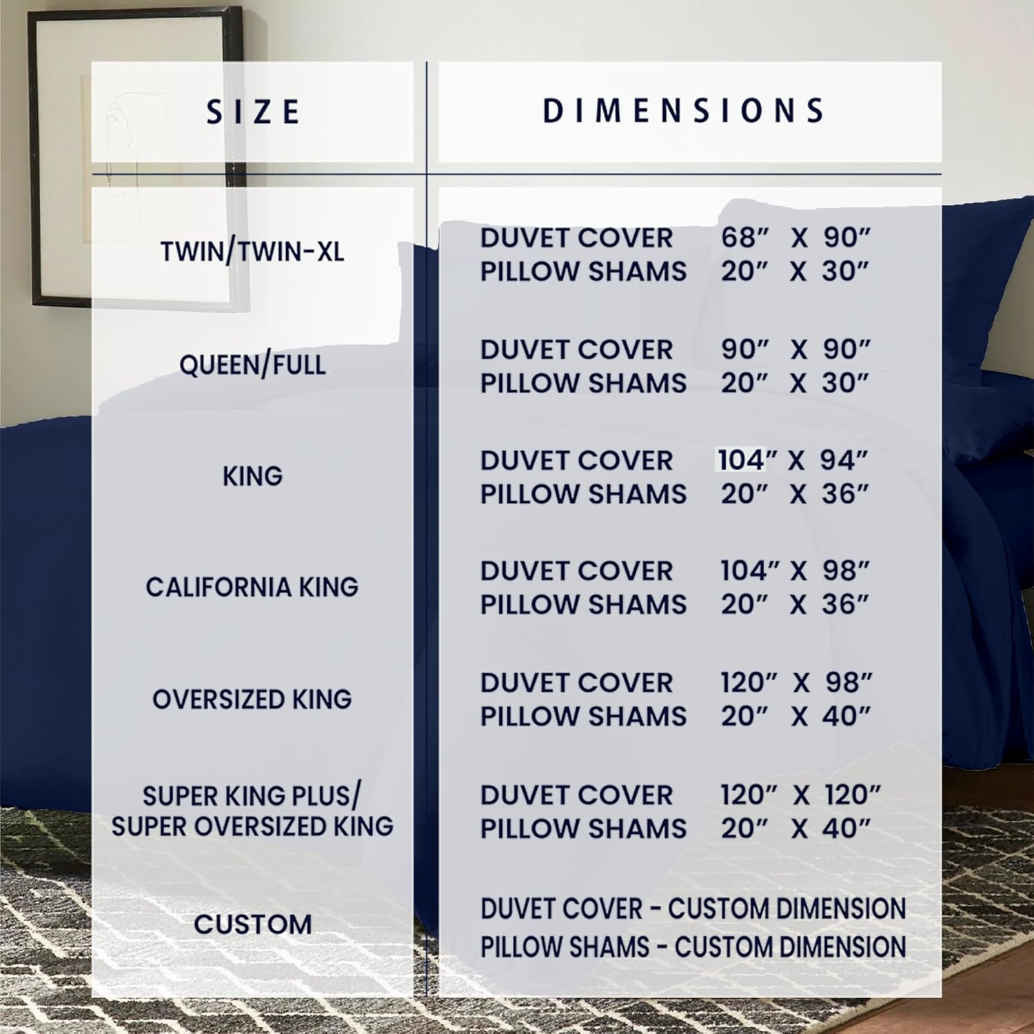 Kotton Culture 120'x120' 3 Pc Super King Plus/Super Oversize King Duvet Cover Set 100% Egyptian Cotton - 1000 TC, Zipper Closure & Corner Ties - Fits Only Extra Large Inserts - Navy Blue