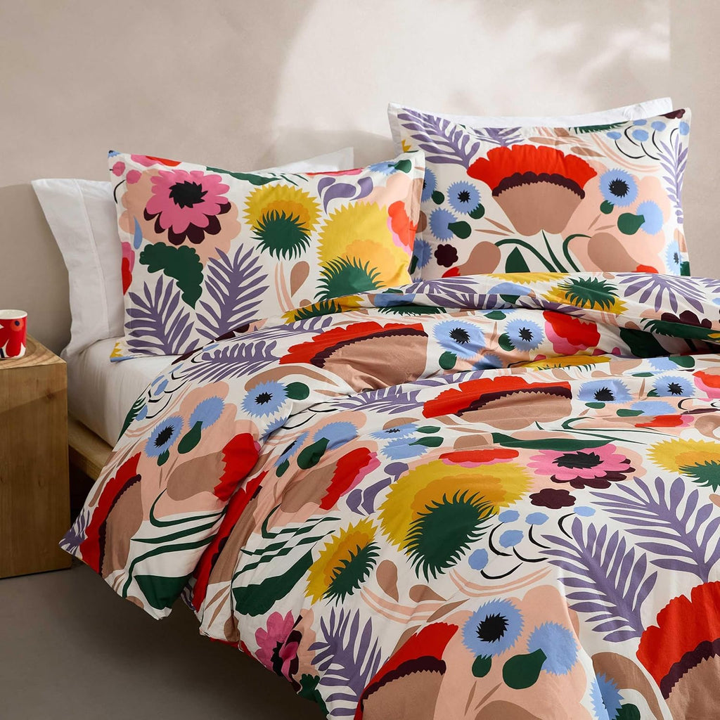 Marimekko - King Duvet Cover Set, Cotton Percale Reversible Bedding with Matching Shams, Floral Home Decor (Ojakellukka Multicolor, King)