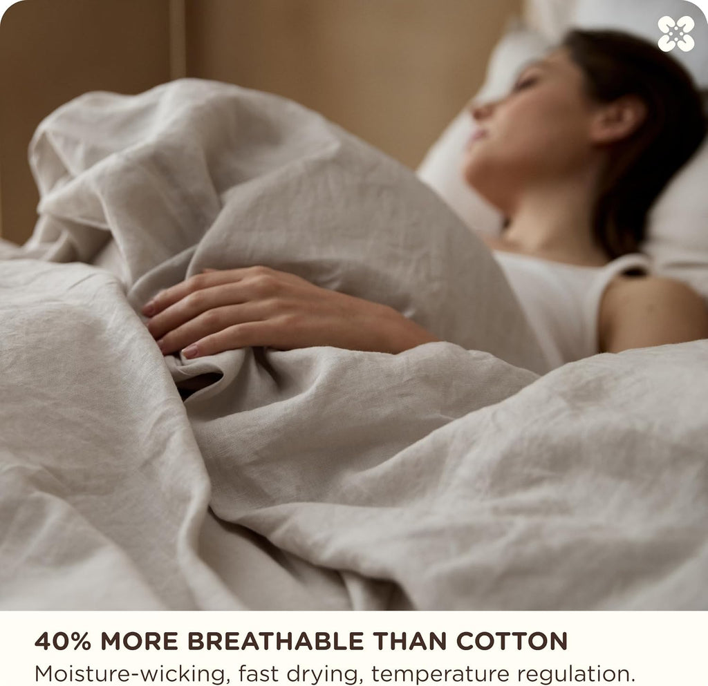 Bedsure 100% Linen Duvet Cover Queen Size, Washed 170 GMS European Flax-Linen, Soft 3pcs Bedding Set with Button Closure for Farmhouse, PureWoven Texture & Breathable for Hot Sleeper, Linen, Queen