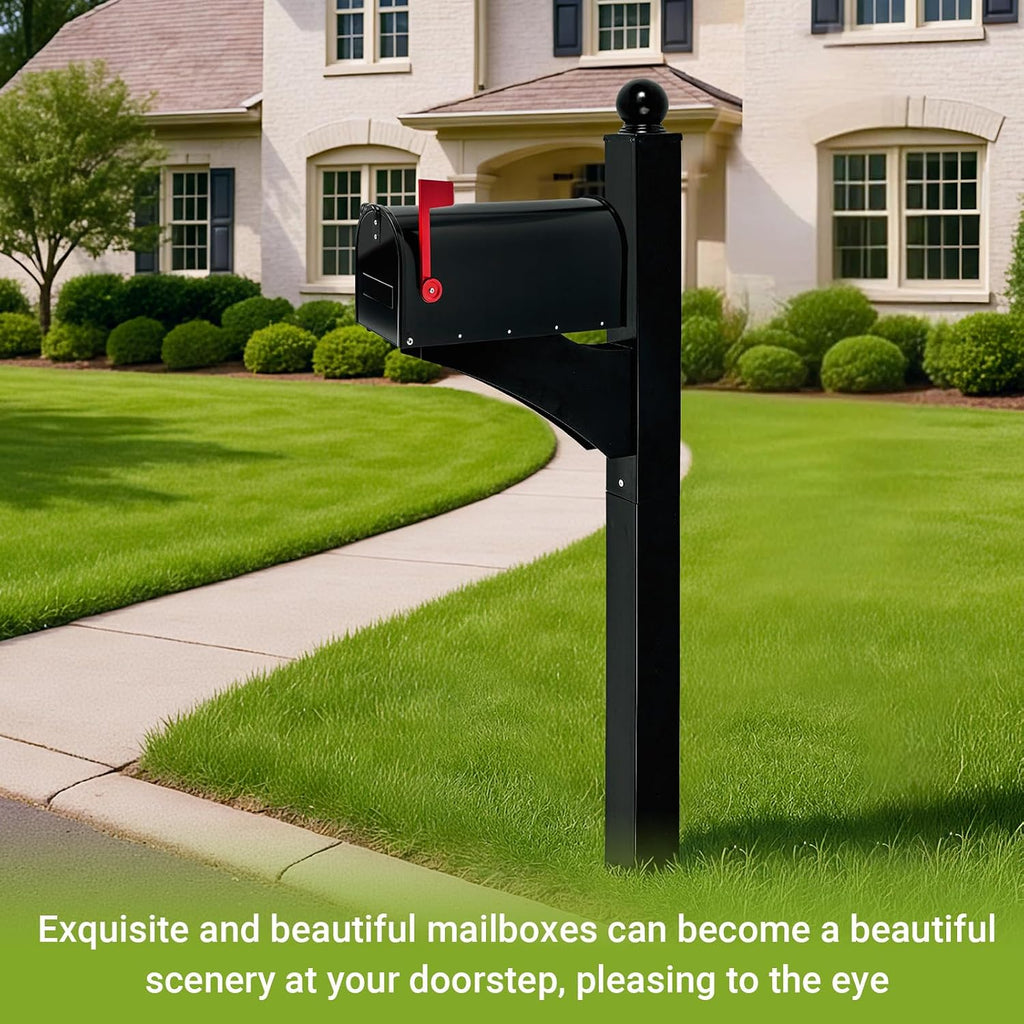 Colingmill Black 1 Set Iron Mailbox Posts with Mailbox for Outside Ground Mounting Post 56 Inch Tall Heavy Duty Architectural Stand with 8 Screws for Outdoor Use