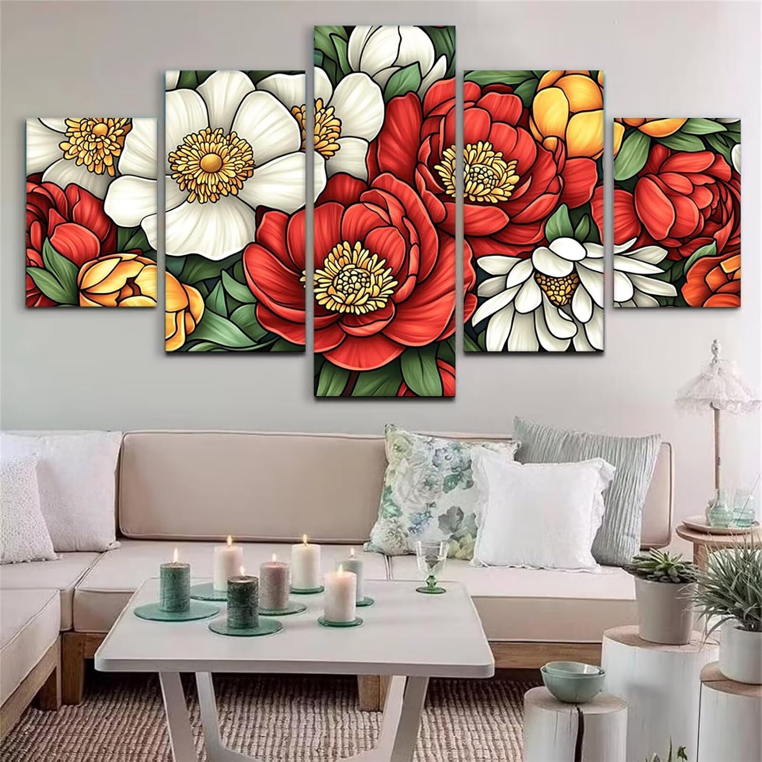 Painted Diamond Art 5 Piece Diamond Painting Geometry 5D DIY Full Round Drill Dimond Art Paintings Crystal Crafts for Adults Gem Painting for Home Decor, Large Artwork for Wall 44 x 90 Inch, Model387