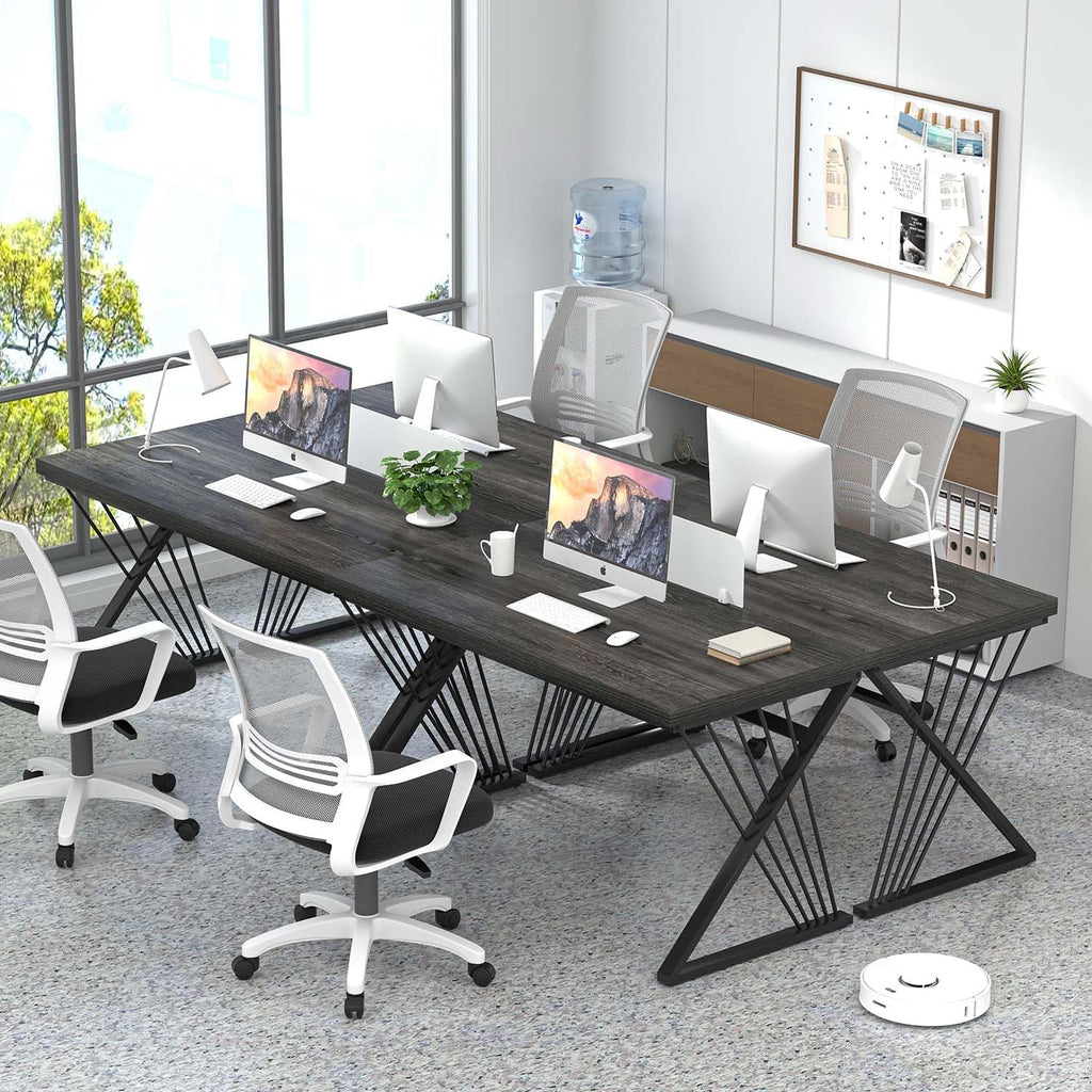 FOLUBAN Modern Home Office Desks, Rustic Wood and Metal Computer Desk, Industrial Writing Study Gaming Table for Living Room Bedroom, Dark Gray, 47 Inch