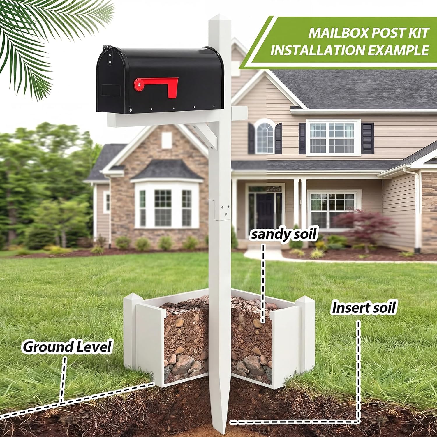 Colingmill 55 Inch/4.58 ft H Wooden Mailbox Post with Planter Box for Outside Decorative Post Flower Box(Not Included Mailbox)(White)
