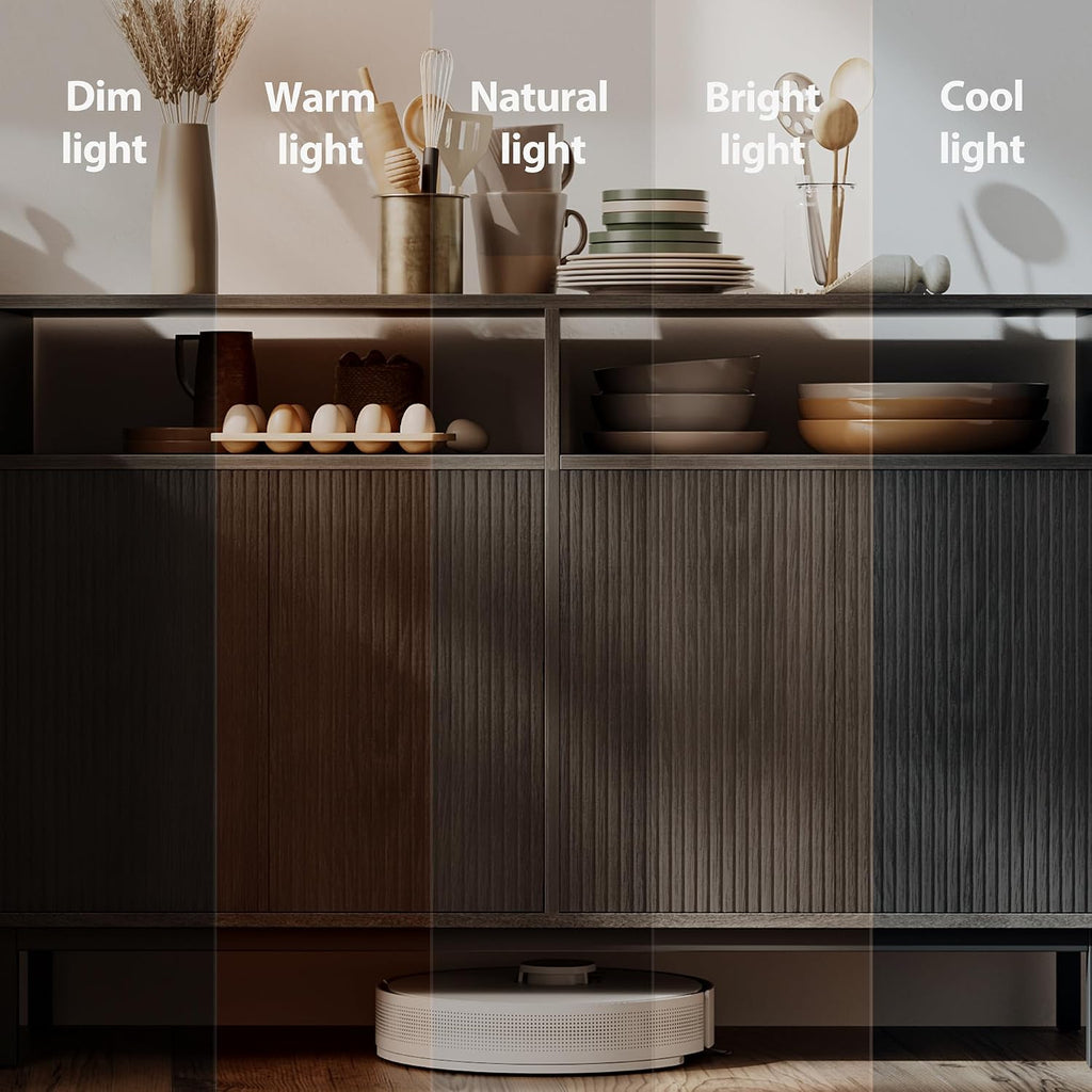 Mericonia Farmhouse Buffet Sideboard Cabinet with Storage, Fluted Coffee Bar with Doors and Adjustable Shelves, Modern Wood Console Cabinet for Kitchen, Livingroom (Fluted 4 Door, Grey)