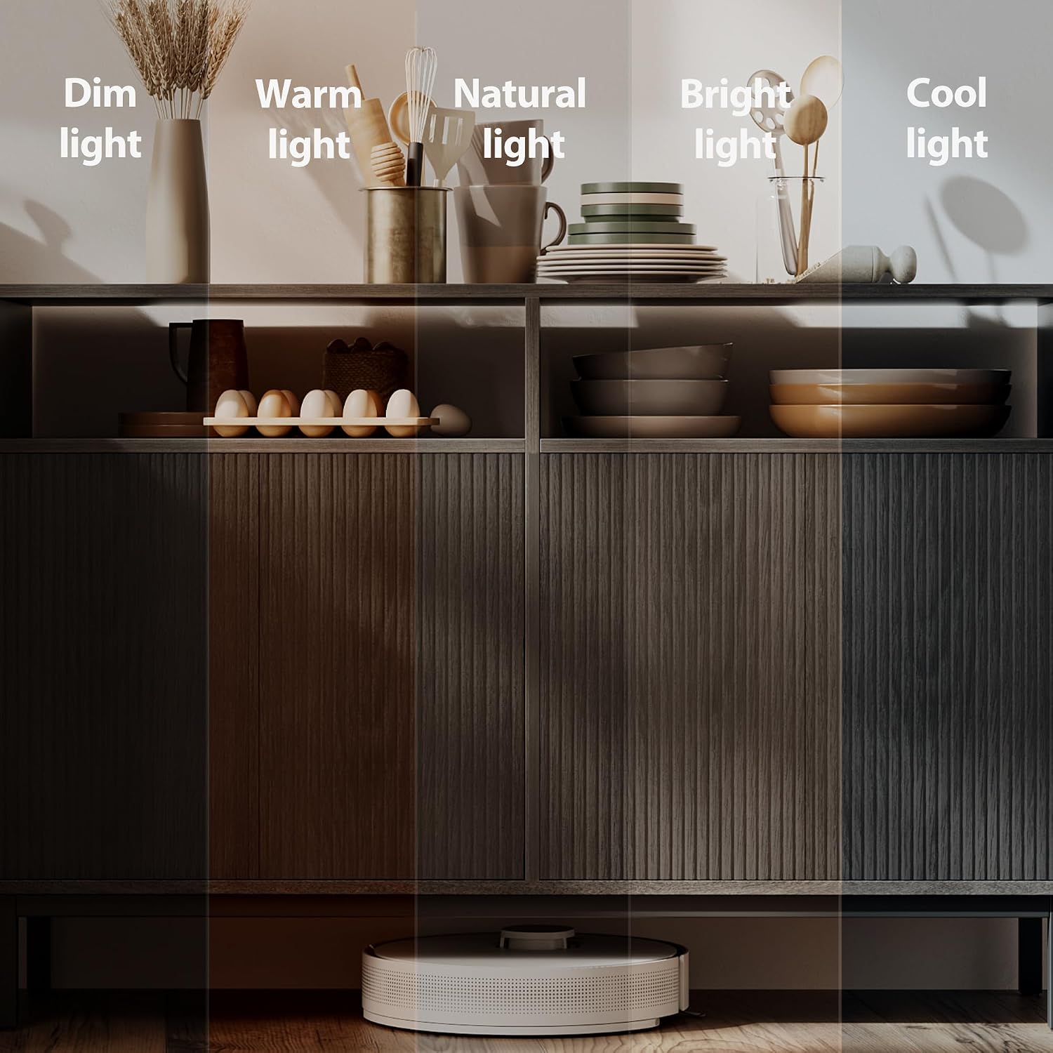 Mericonia Farmhouse Buffet Sideboard Cabinet with Storage, Fluted Coffee Bar with Doors and Adjustable Shelves, Modern Wood Console Cabinet for Kitchen, Livingroom (Fluted 4 Door, Grey)