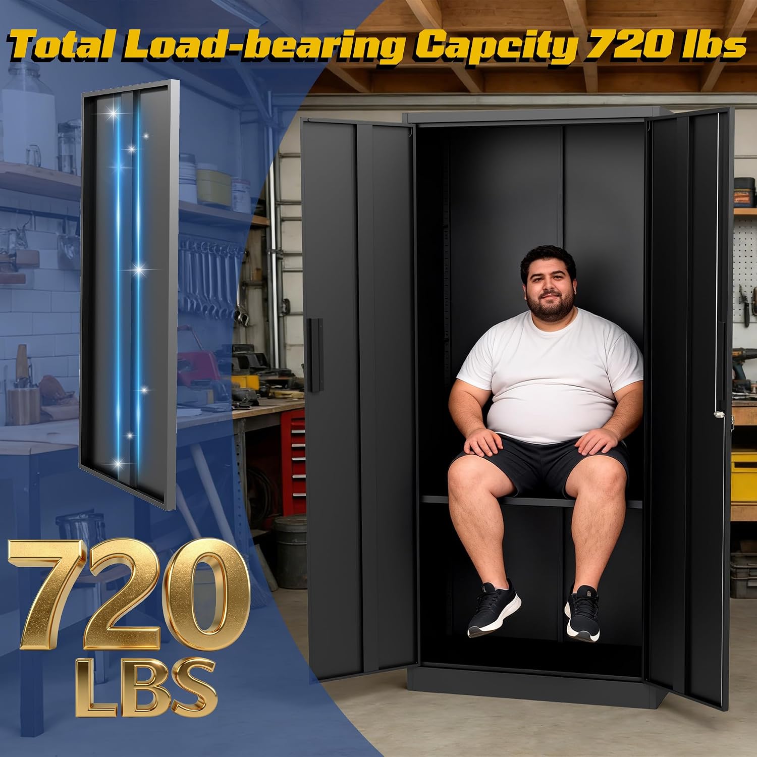 Metal Storage Cabinet with Doors and Adjustable Shelves, 71' Steel Garage Storage Cabinets with lock, Locking Tool Cabinet Utility Cabinets for Garage,Bathroom,Kitchen,Home Office,School,Shop