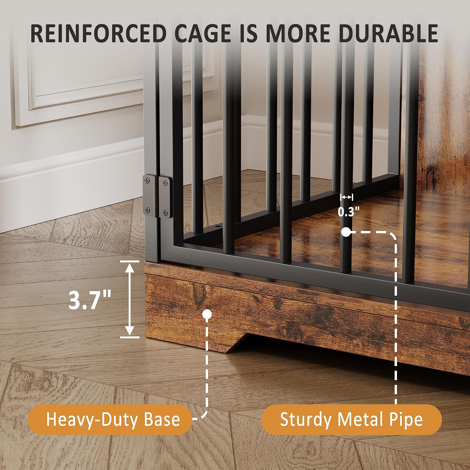 GarveeLife 48'' Dog Crate Furniture, Farmhouse Heavy Duty Dog Kennel with Bowl & Storage Drawers, Medium Dog Cage End Table for Small Medium Dogs, Retro Brown