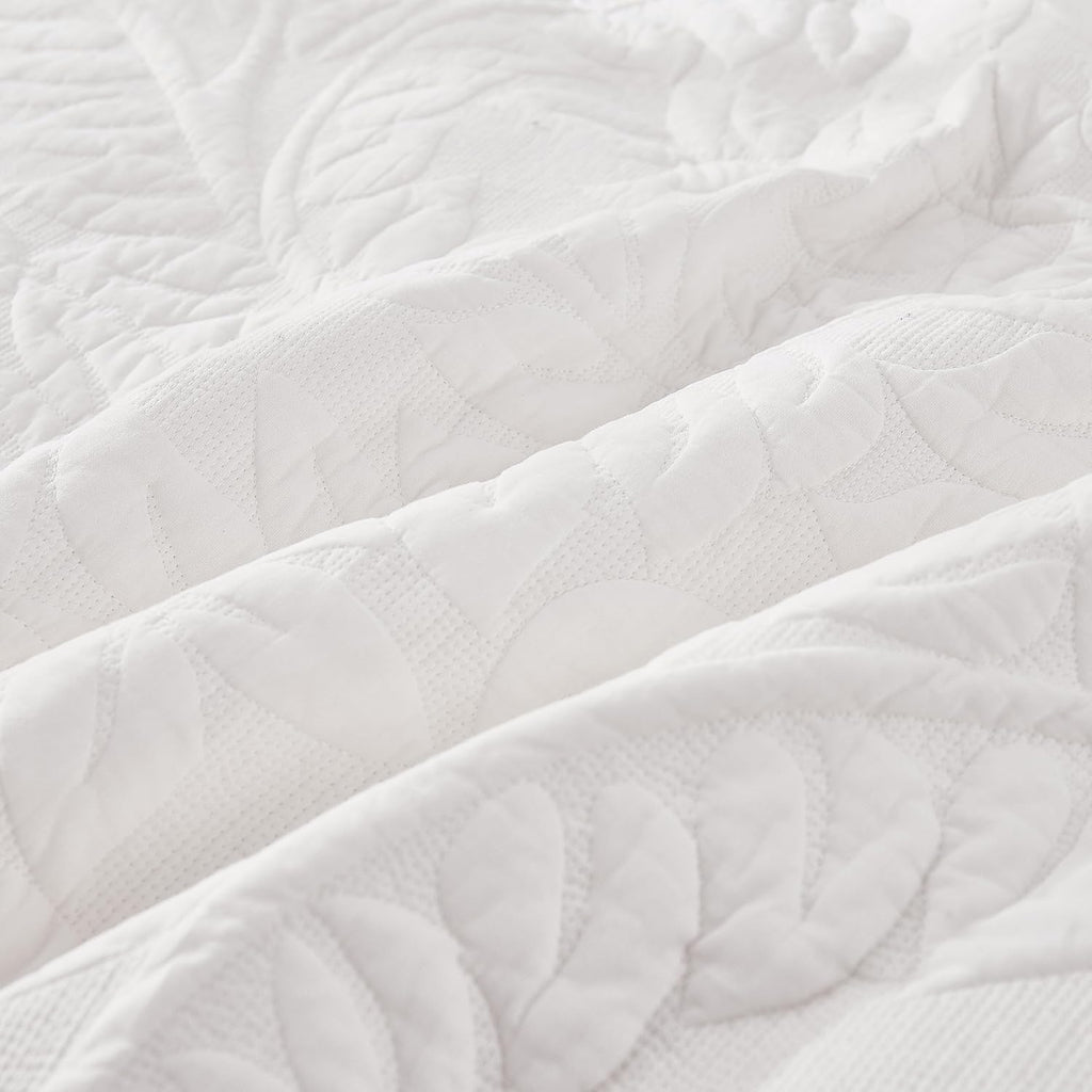 MarCielo 3-Piece 100% Cotton Oversized Bedspread Lightweight Quilt Coverlet Embroidery Farmhouse Bedding Set T0 (Bright White, Oversized Queen (100'x106'))