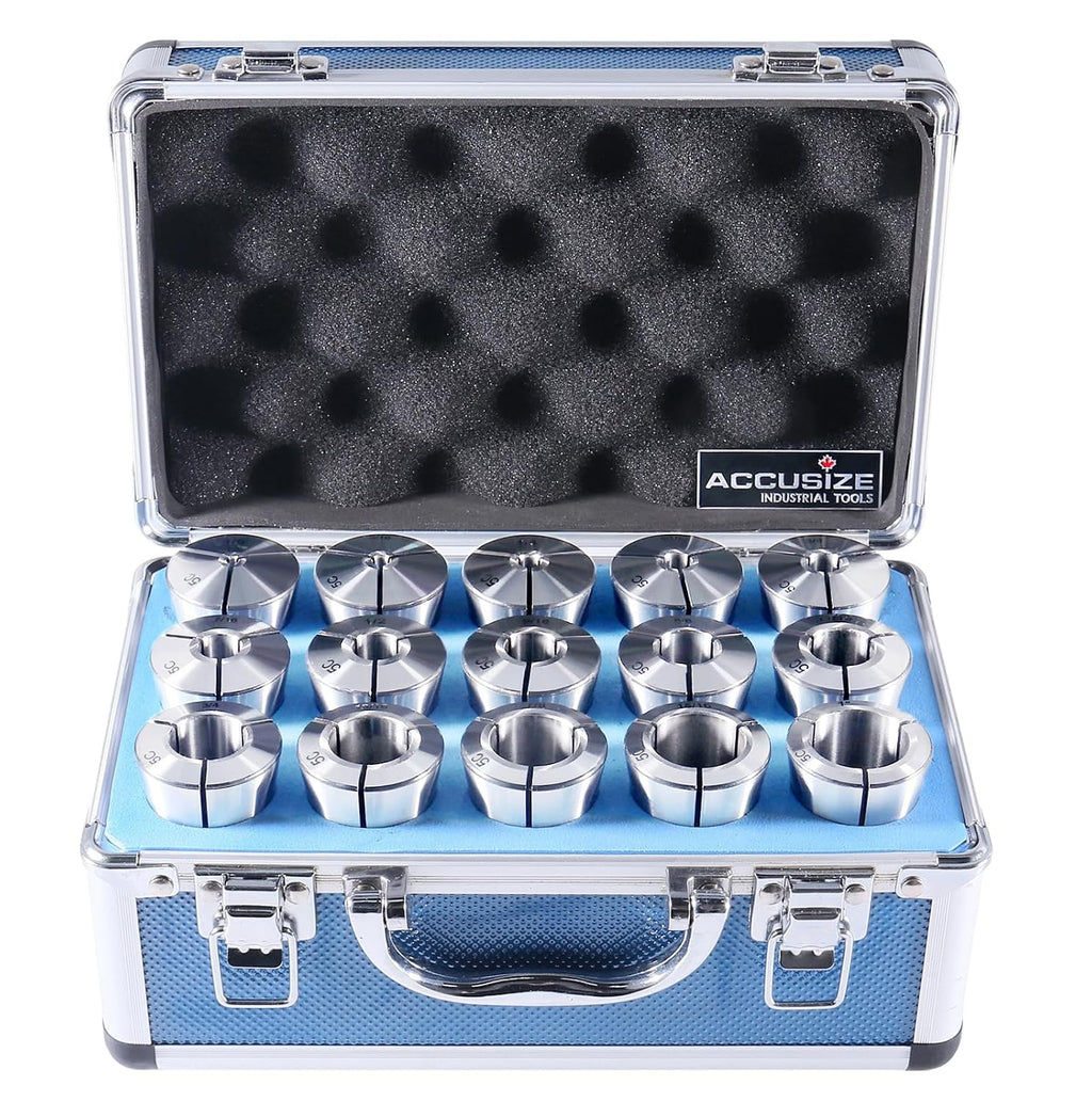 Accusize Industrial Tools 15 Pcs 1/8-1'' by 16ths 5C Precision Round Collets Hardened and Ground, 0200-0571