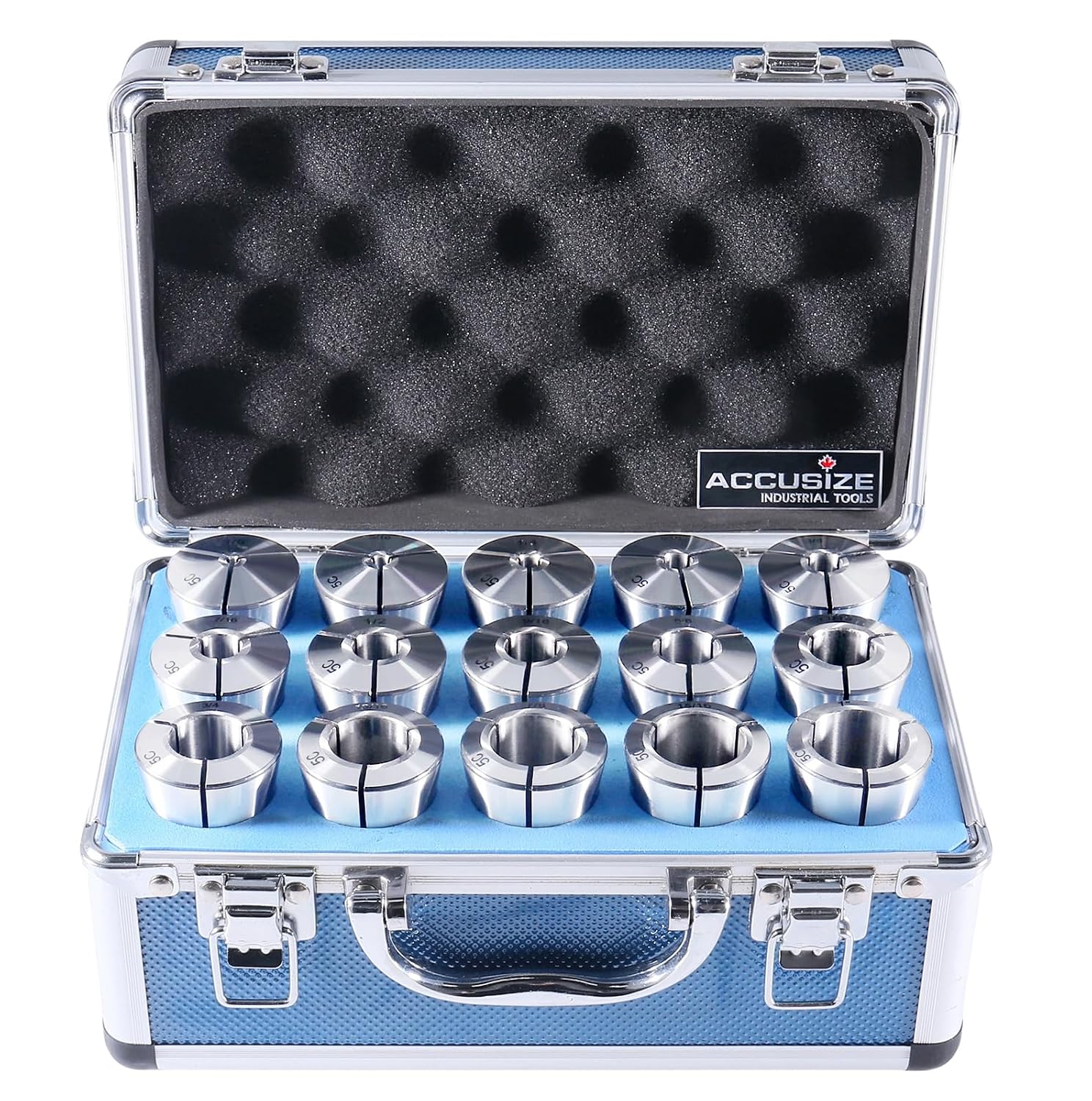 Accusize Industrial Tools 15 Pcs 1/8-1'' by 16ths 5C Precision Round Collets Hardened and Ground, 0200-0571