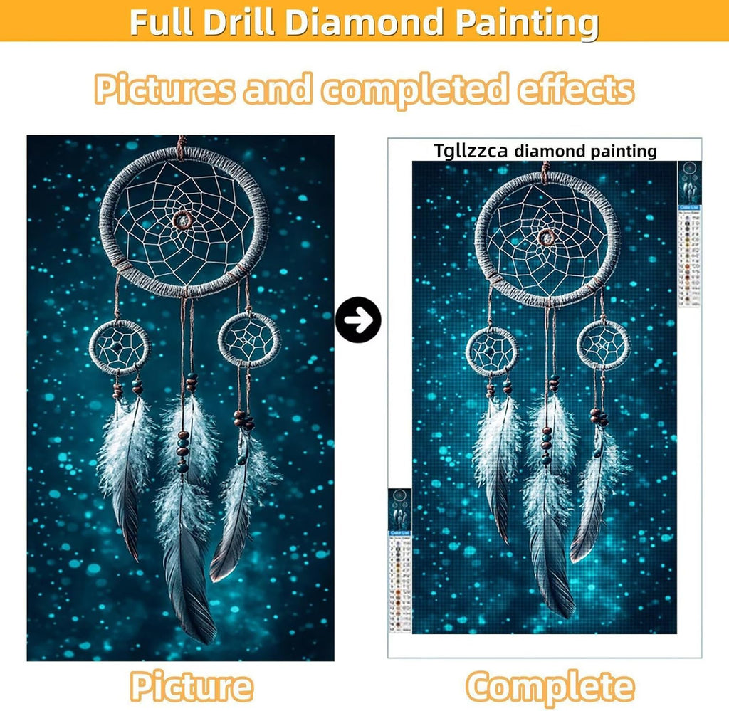 Diamond Art Kits for Adults Dreamcatcher Diamond Painting Kits 5D DIY Round Feather Full Drill Dimond Art Paintings Crystal Crafts for Adults for Gift Home Wall Decor, Large Size 36 x 72 Inch,Model933