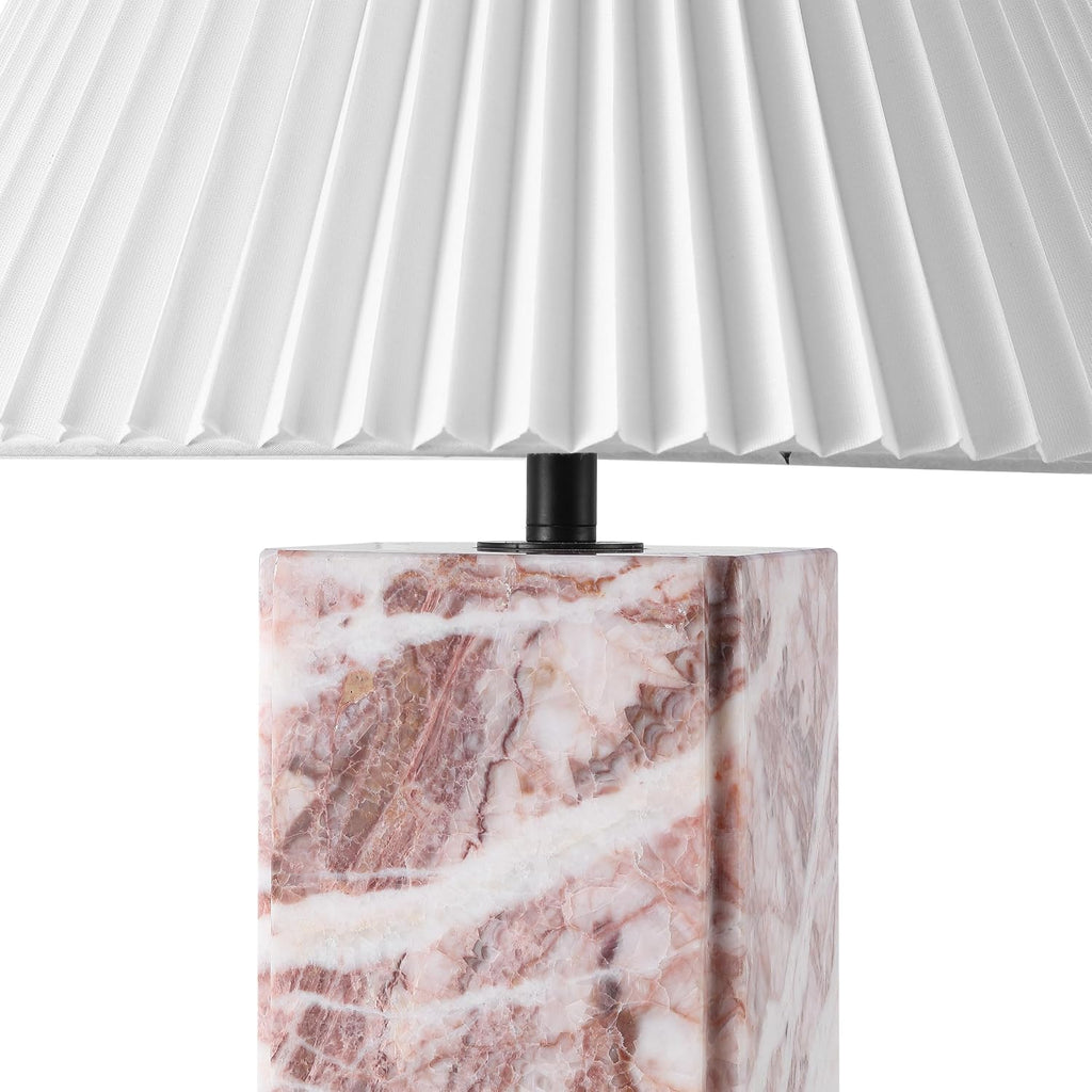 SAFAVIEH Couture Lighting Collection - Mackenzie Square Tan Marble Table Lamp, 25' Modern Bedside or Living Room Light with White Cotton Shade, Dimmable with LED Bulb (CTL1080E)